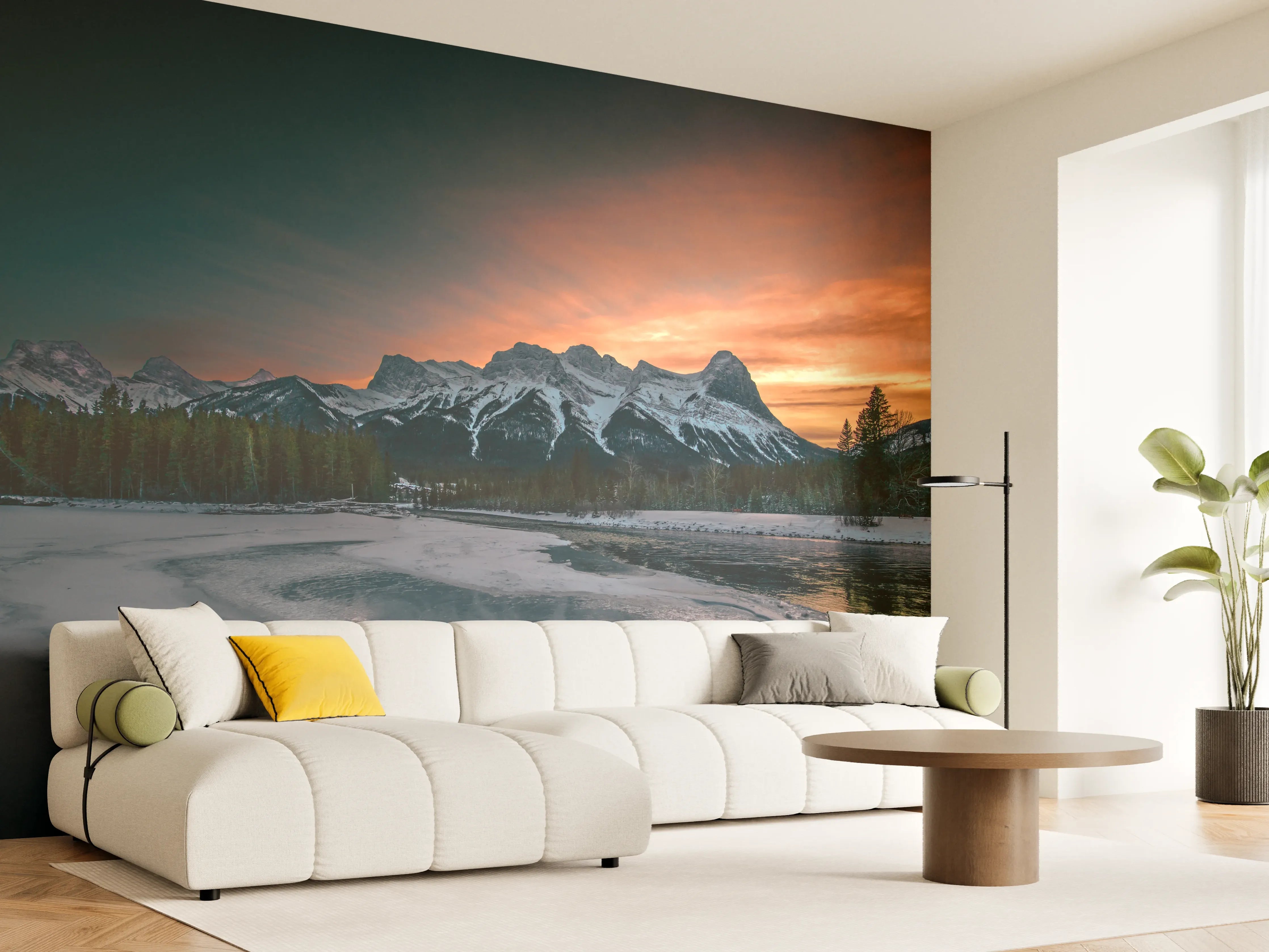 Wandverkleidung Wohnzimmer - Spektakuläre Berglandschaft bei Sonnenuntergang