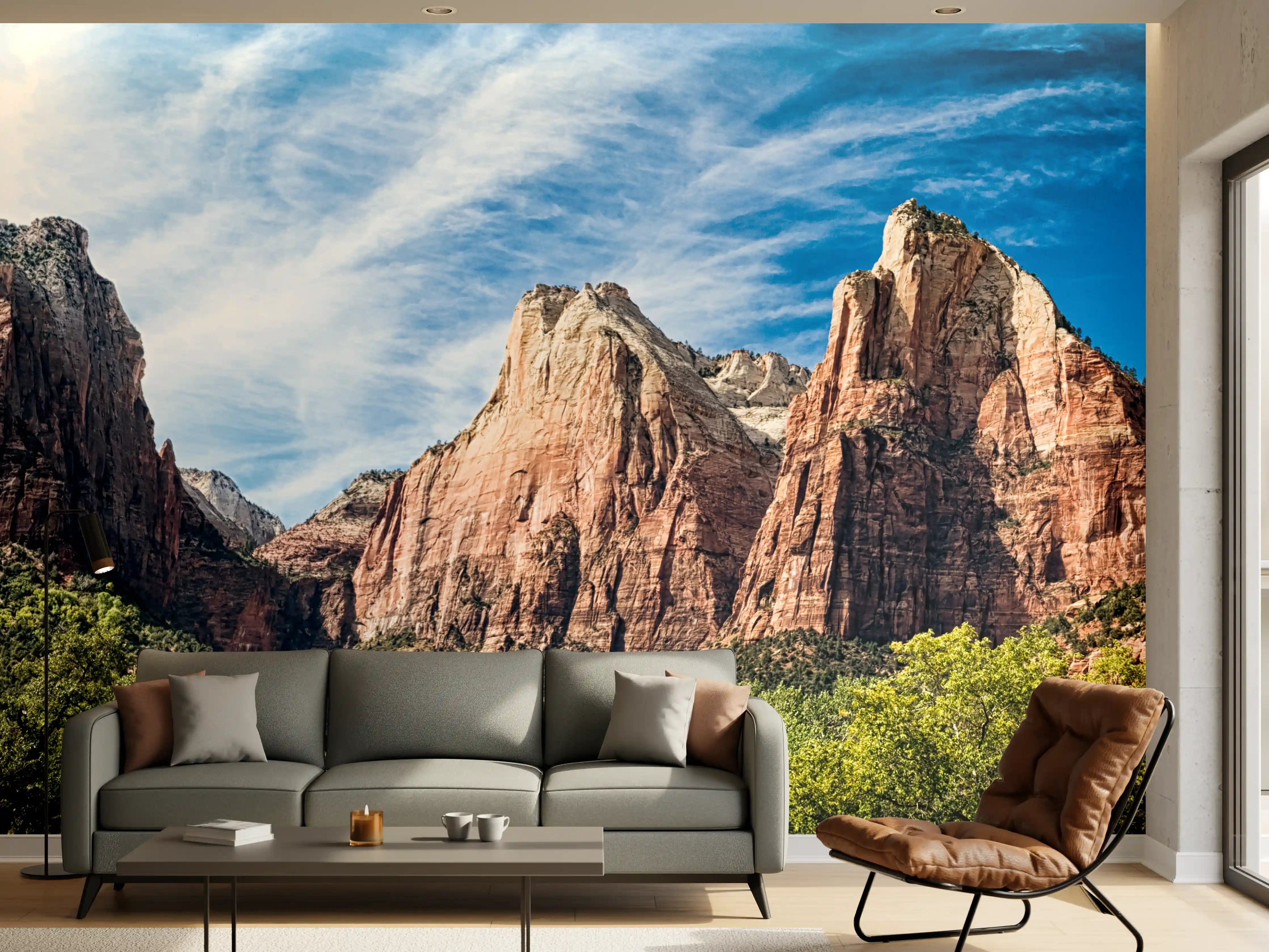 Wandverkleidung Wohnzimmer - Spektakuläre Berglandschaft mit klarem Himmel