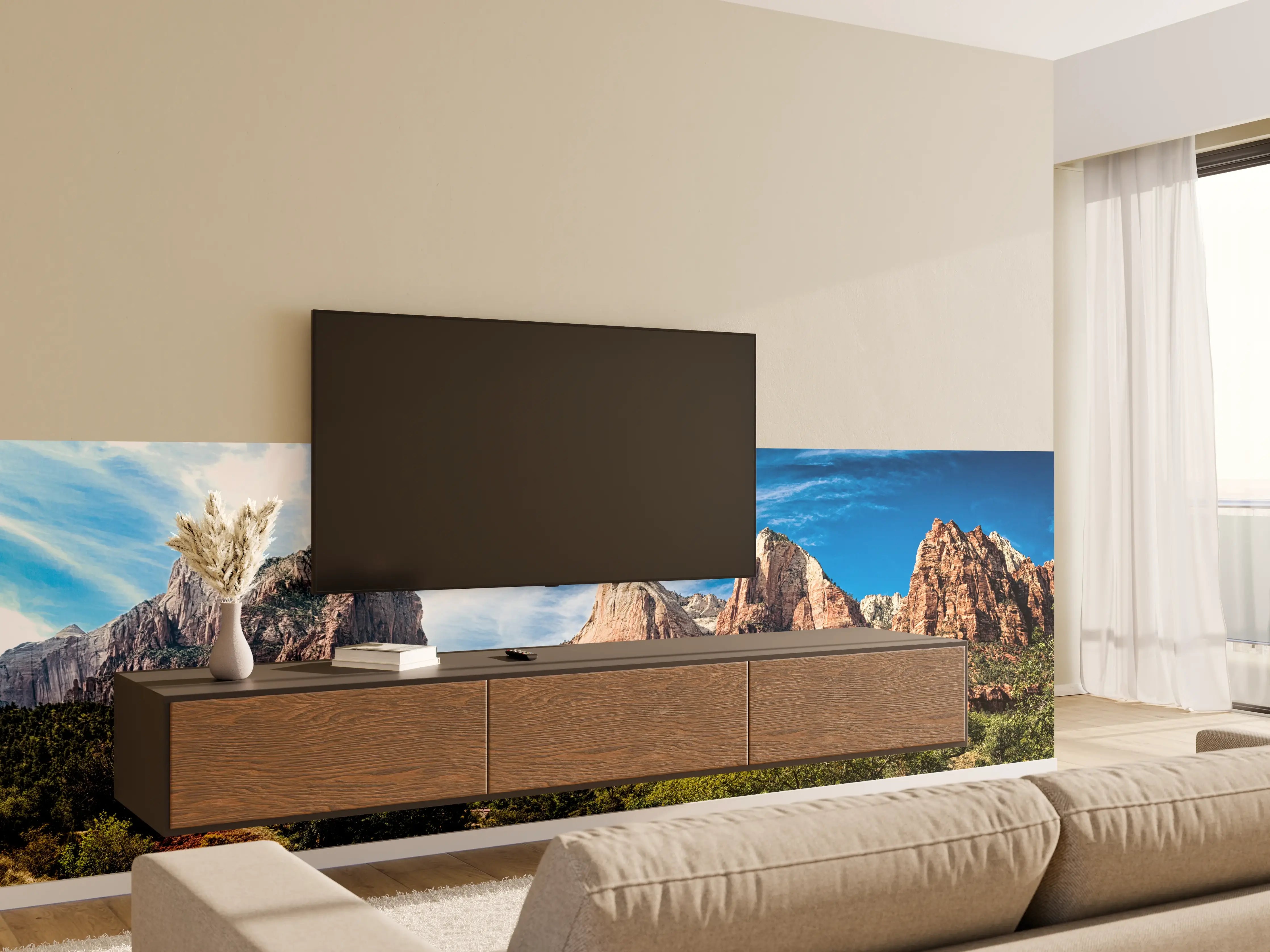 Wandverkleidung Wohnzimmer - Spektakuläre Berglandschaft mit klarem Himmel