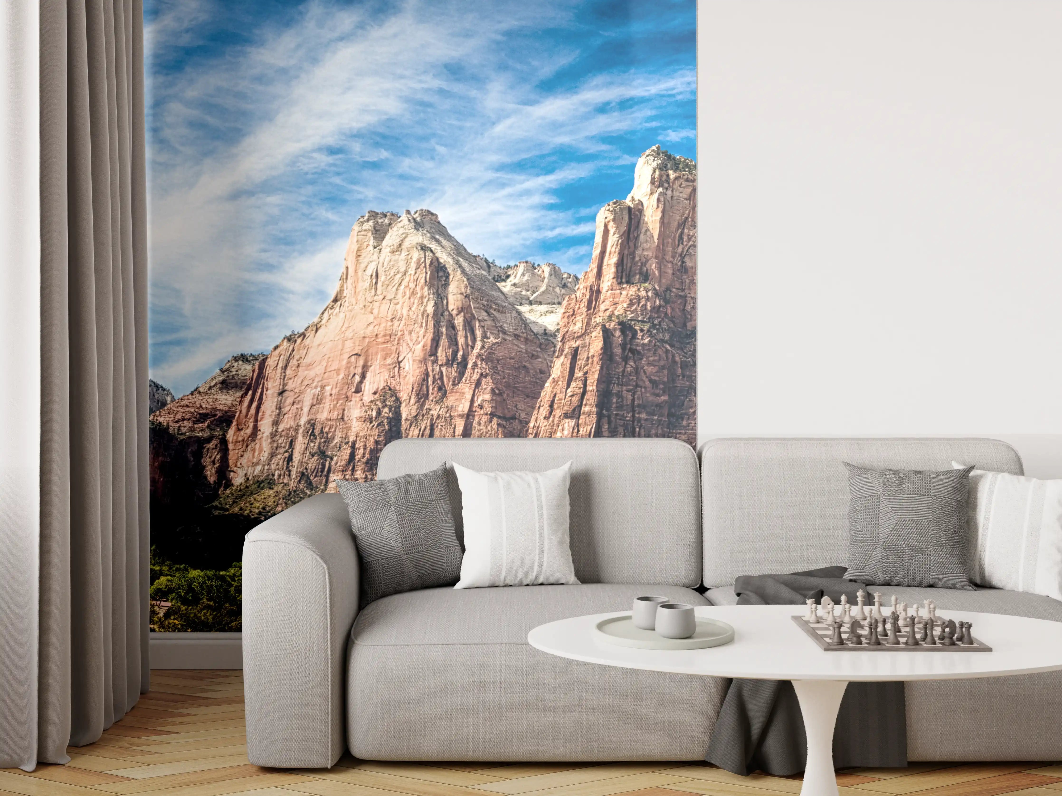 Wandverkleidung Wohnzimmer - Spektakuläre Berglandschaft mit klarem Himmel