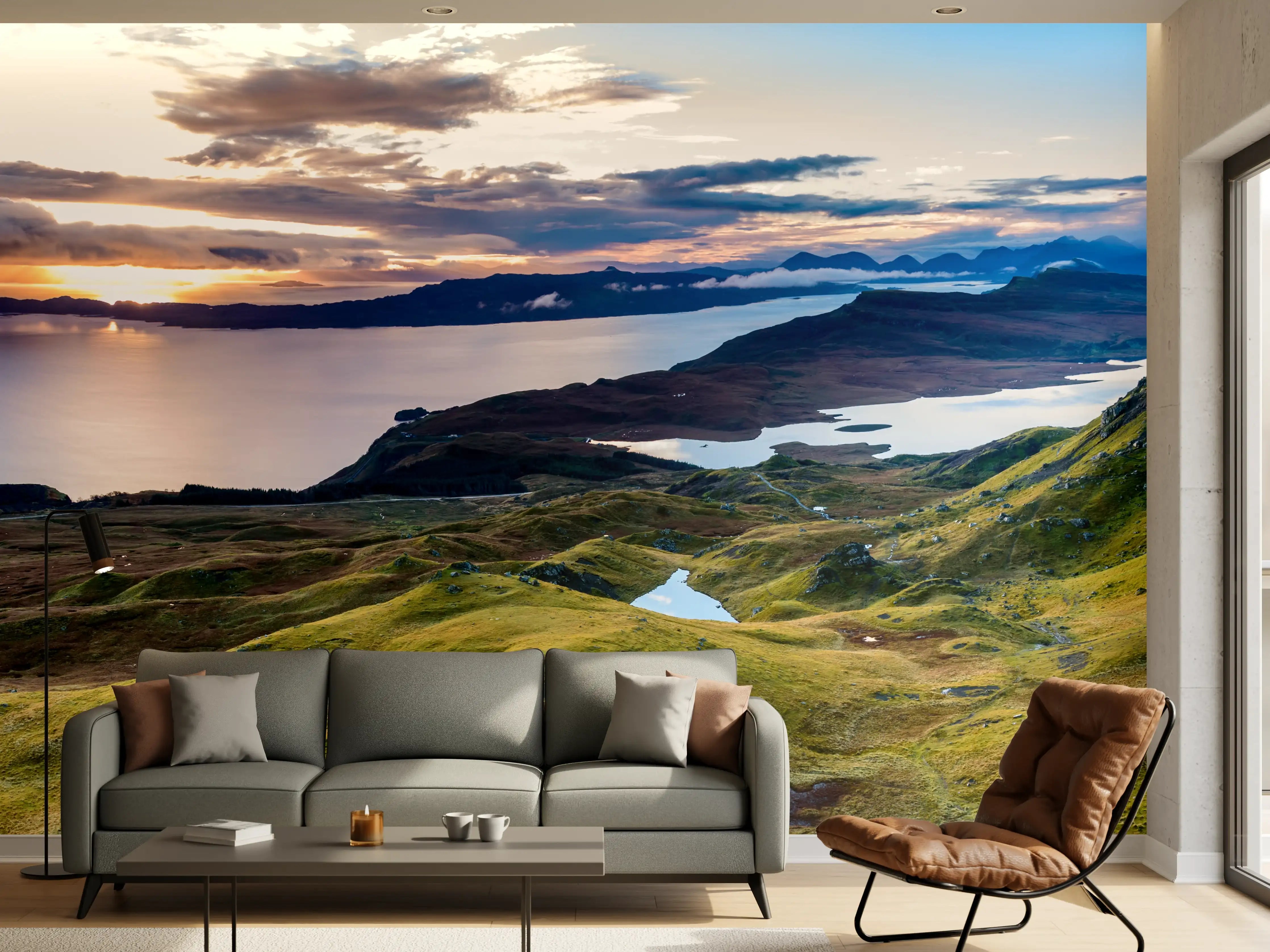 Wandverkleidung Wohnzimmer - Spektakuläre Landschaft mit Gipfeln und Wasser