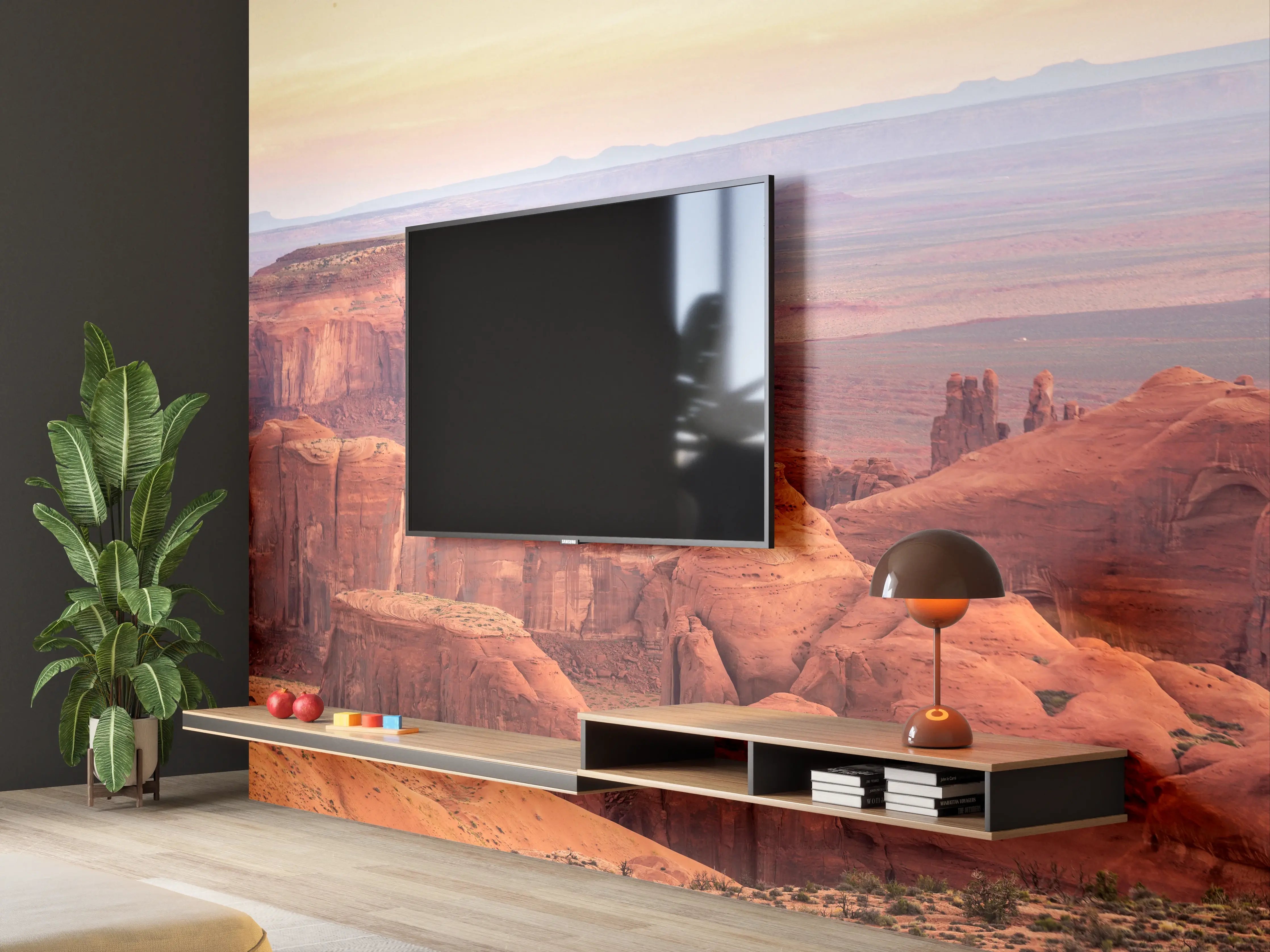 Wandverkleidung Wohnzimmer - Spektakuläre Wüstenlandschaft bei Sonnenuntergang