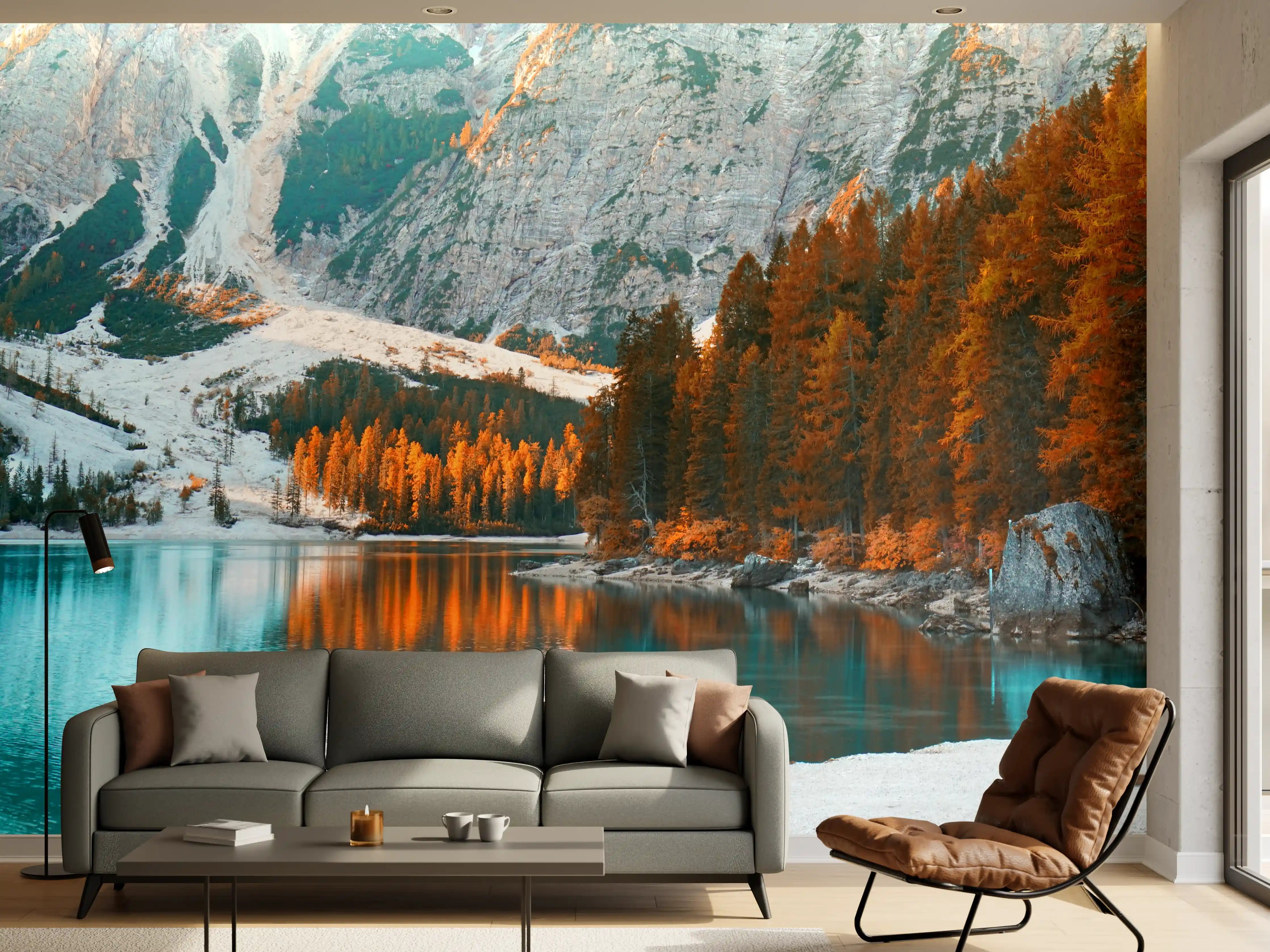 Wandverkleidung Wohnzimmer - Spektakulärer Bergsee im Herbst in den Bergen