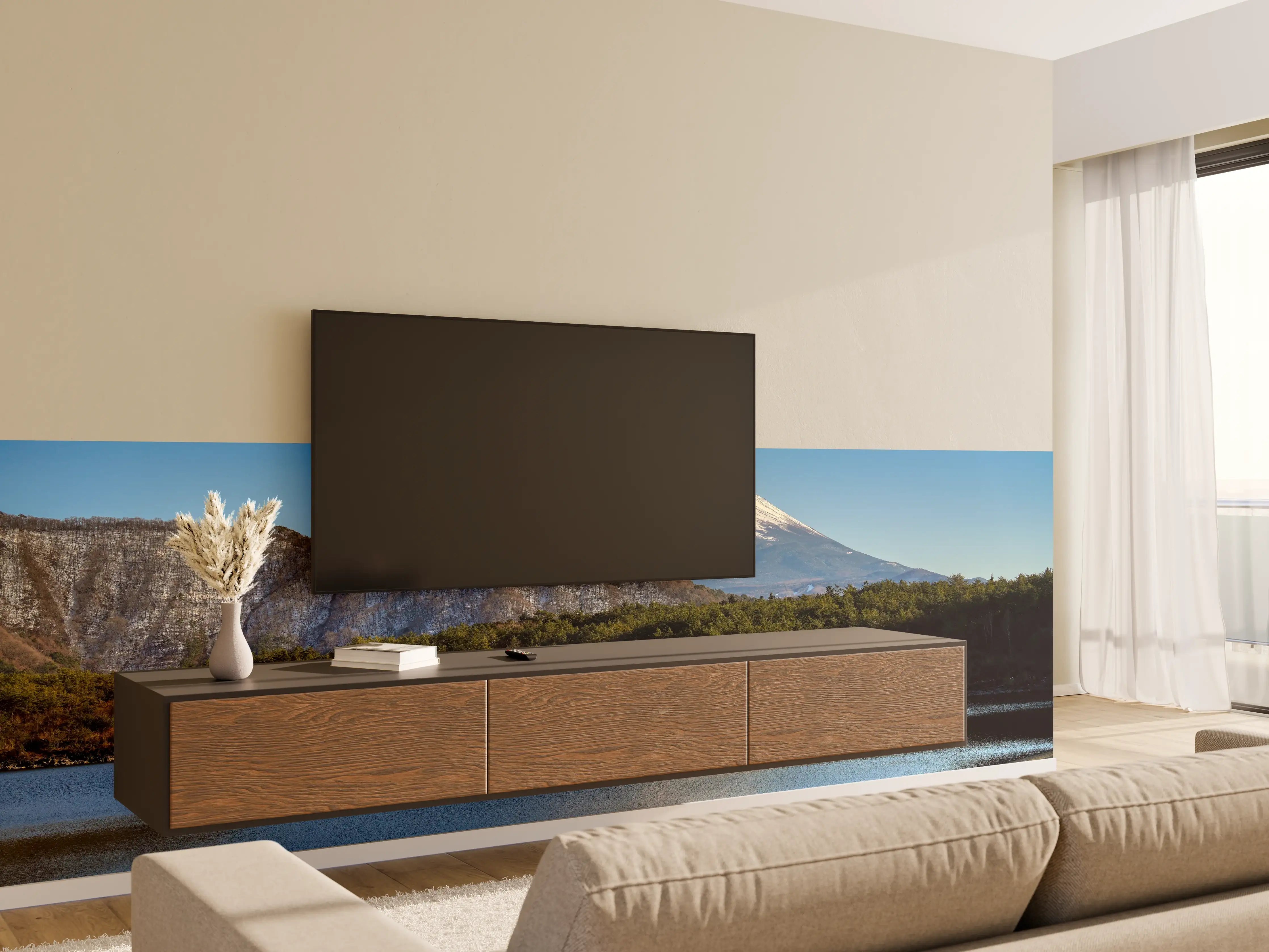 Wandverkleidung Wohnzimmer - Spektakulärer Blick auf den Mount Fuji bei Sonnenaufgang
