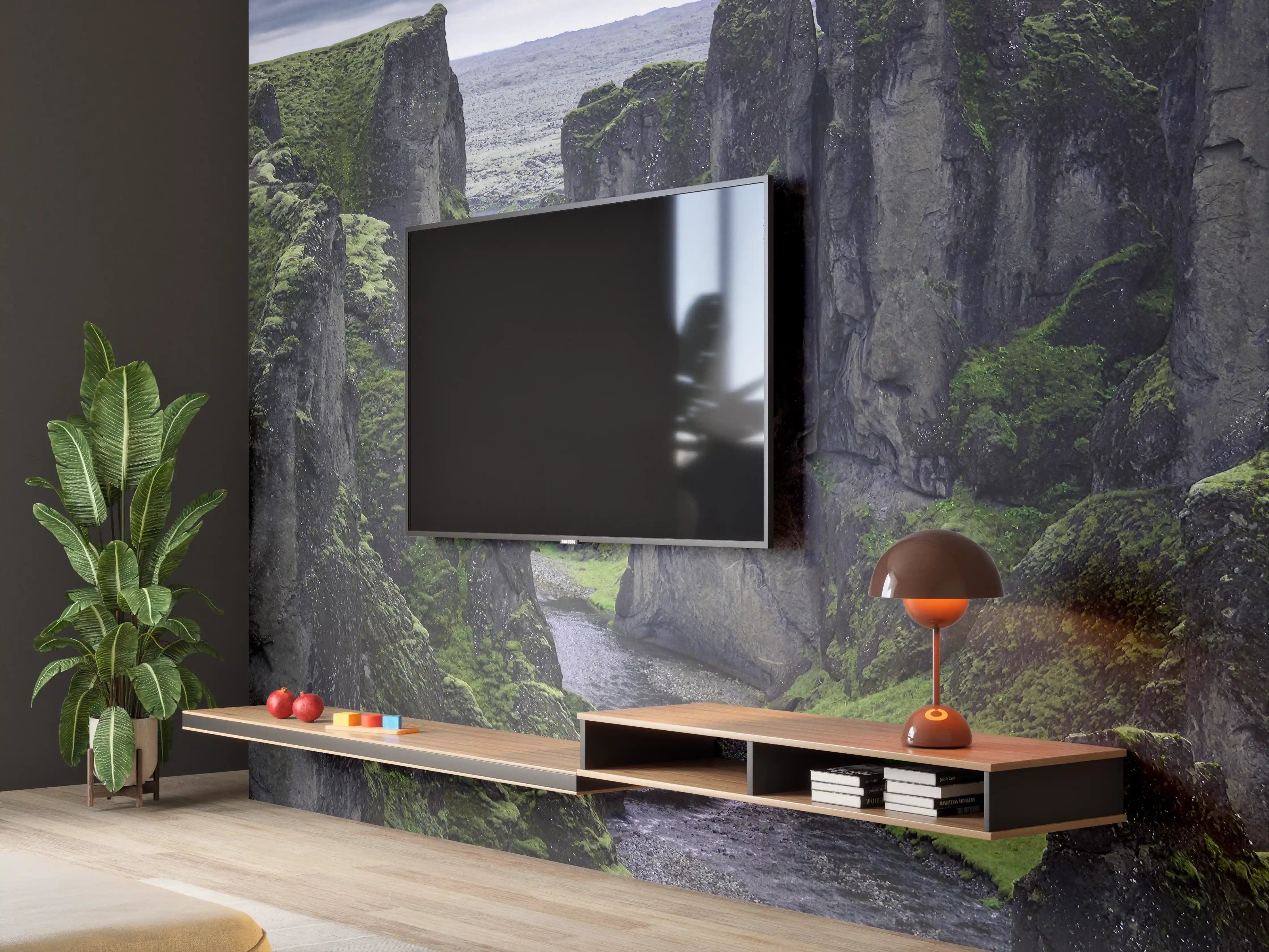 Wandverkleidung Wohnzimmer - Spektakulärer Blick auf die grünen Felsformationen