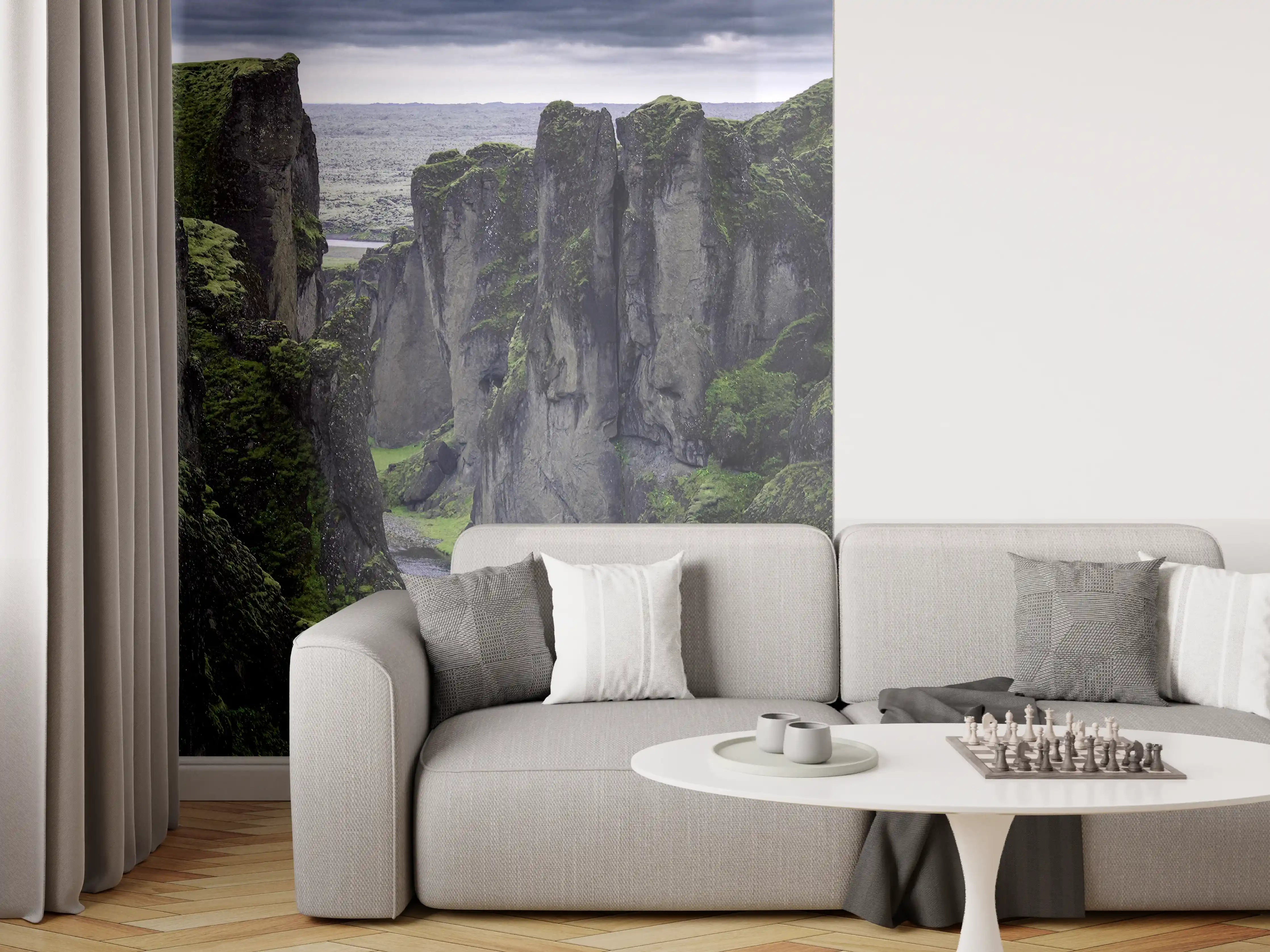 Wandverkleidung Wohnzimmer - Spektakulärer Blick auf die grünen Felsformationen
