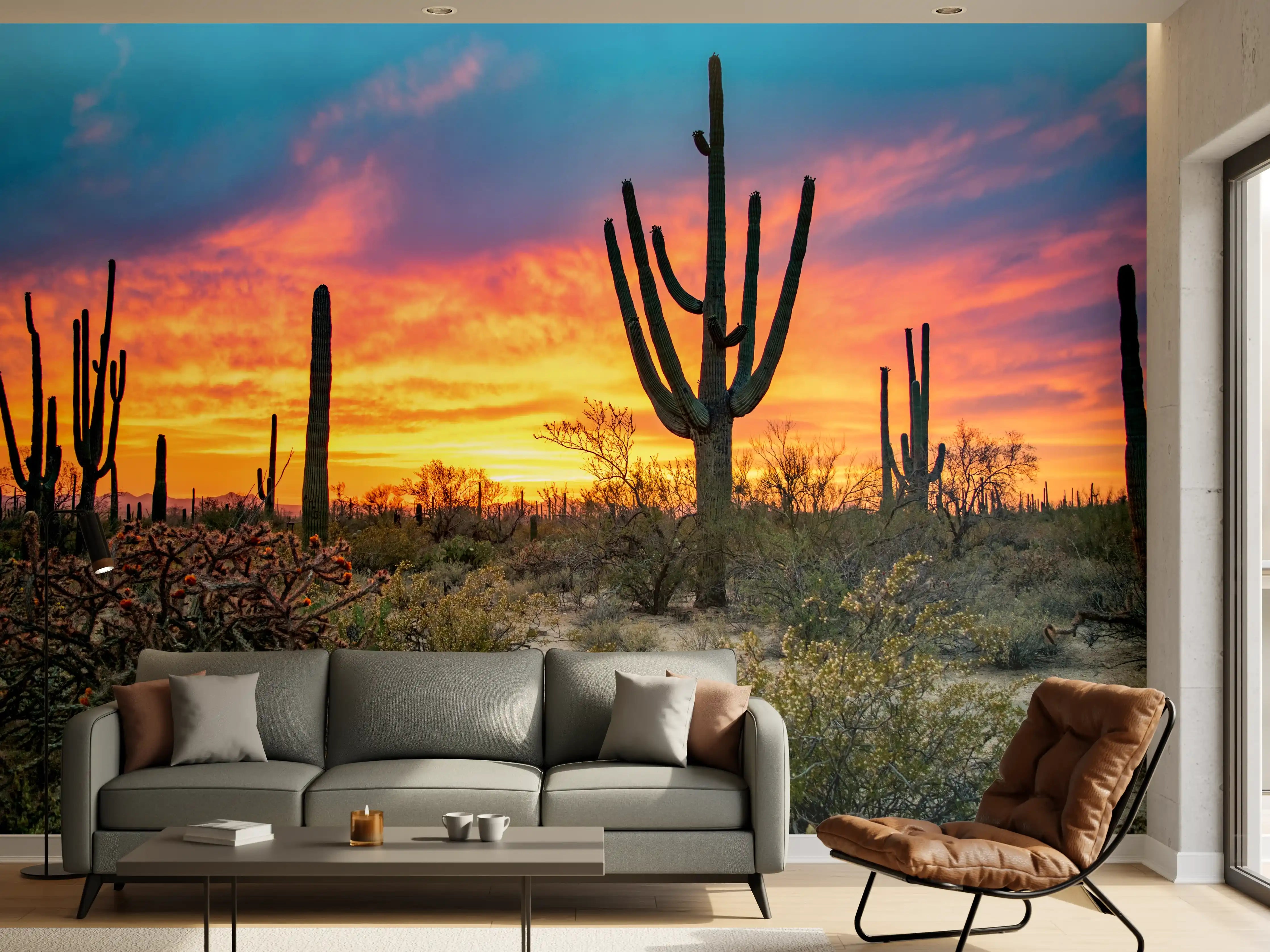 Wandverkleidung Wohnzimmer - Spektakulärer Sonnenuntergang in der Wüste