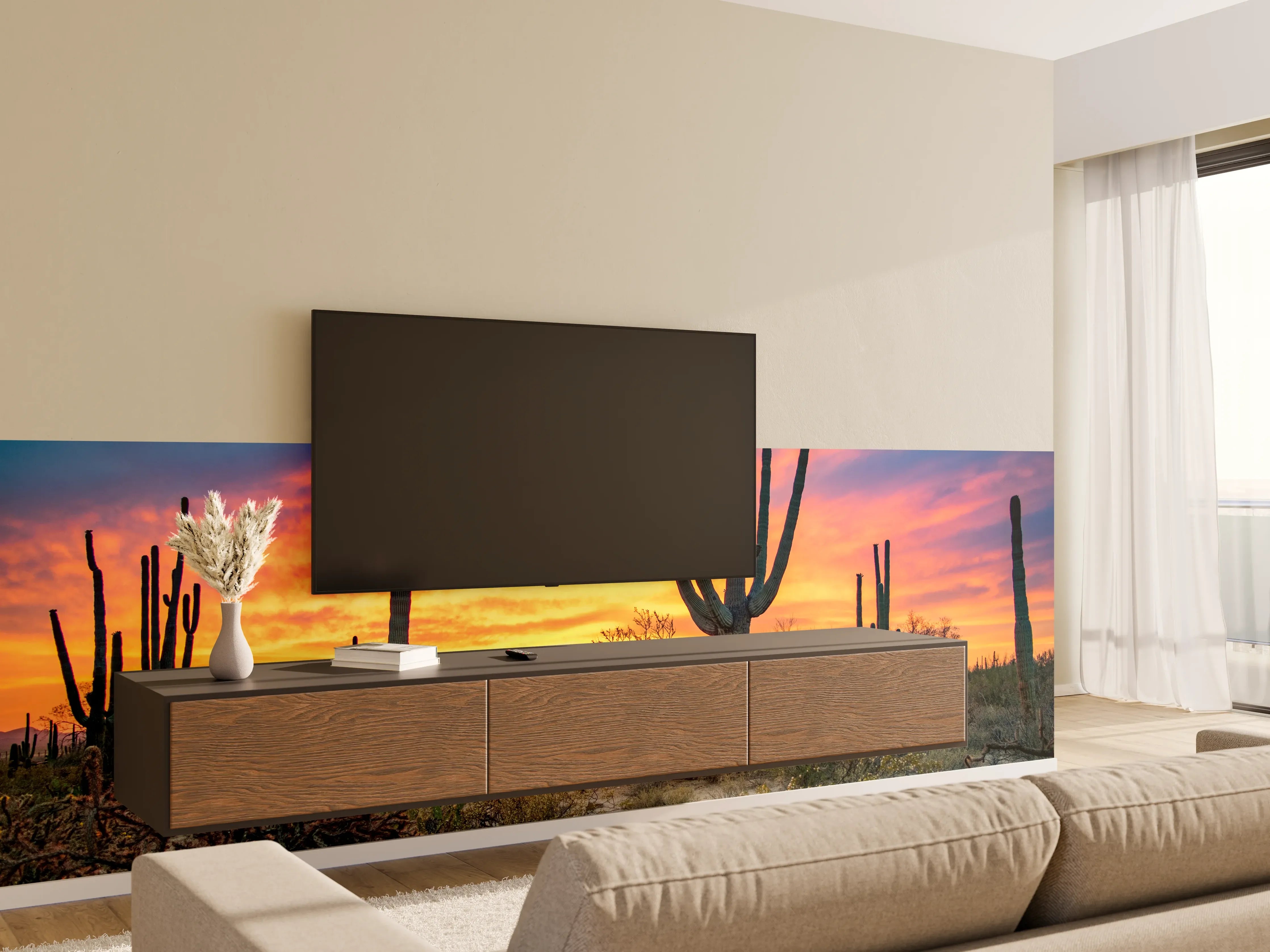 Wandverkleidung Wohnzimmer - Spektakulärer Sonnenuntergang in der Wüste