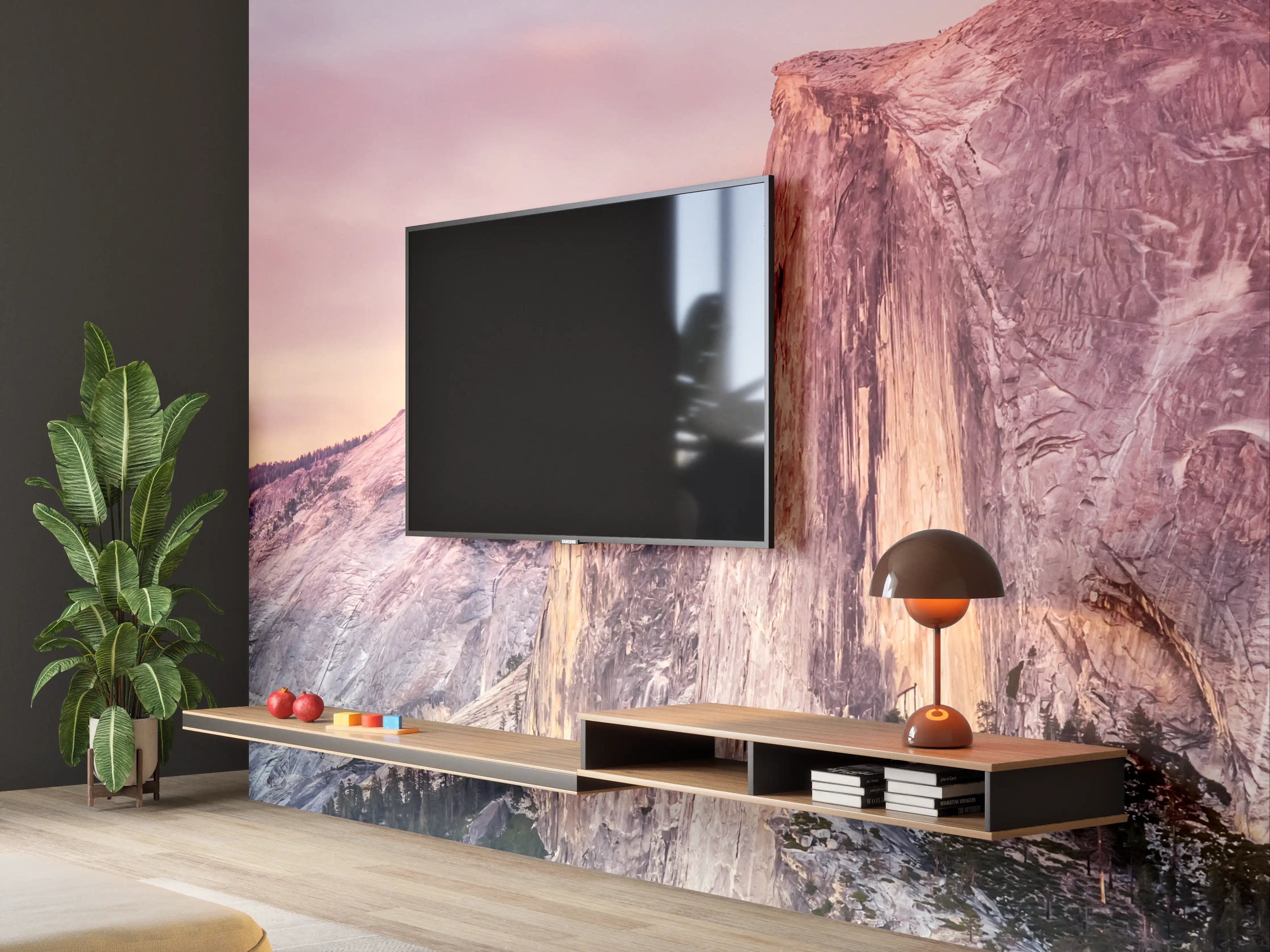 Wandverkleidung Wohnzimmer - Spektakulärer Sonnenuntergang über den Bergen