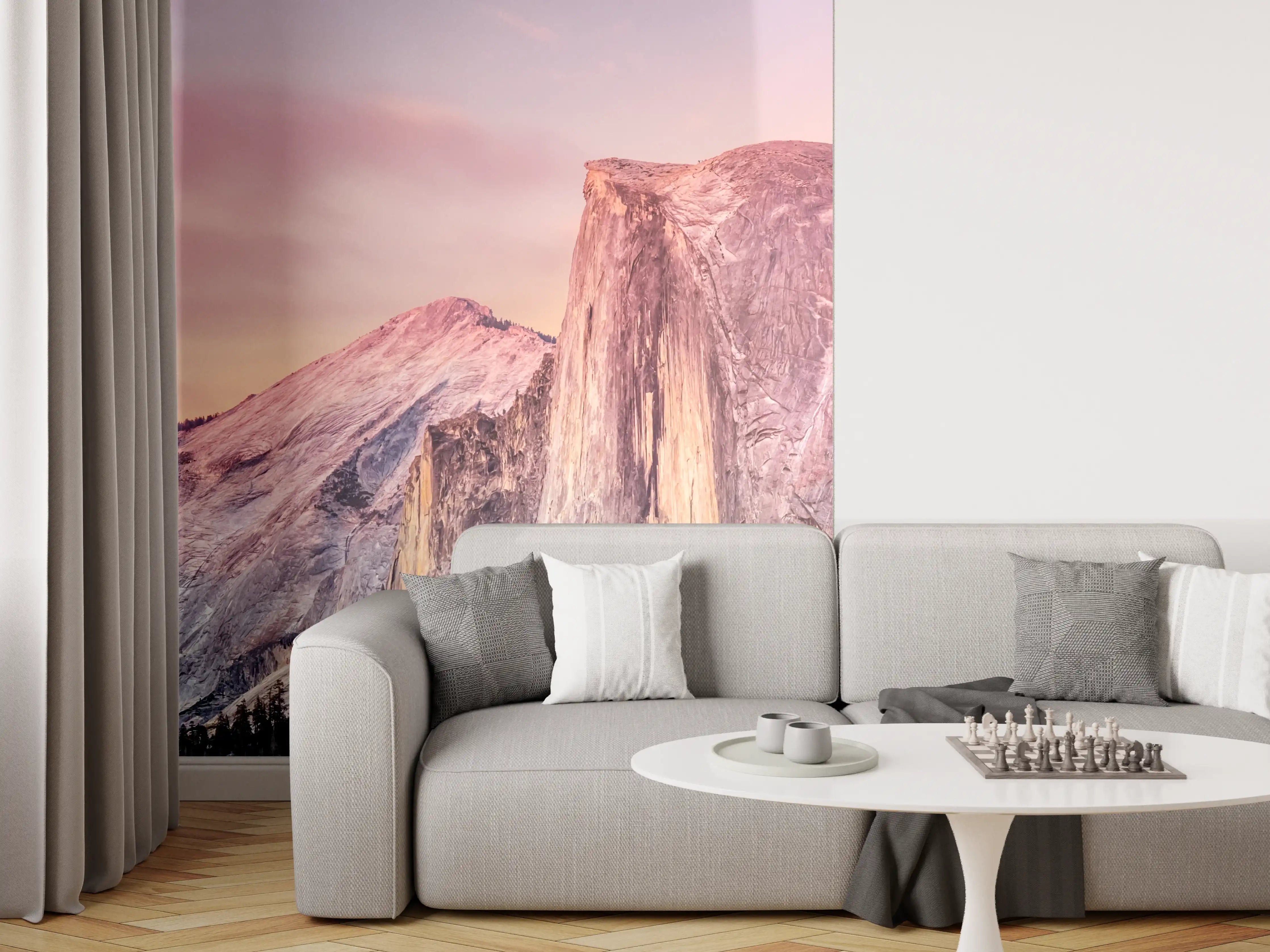Wandverkleidung Wohnzimmer - Spektakulärer Sonnenuntergang über den Bergen
