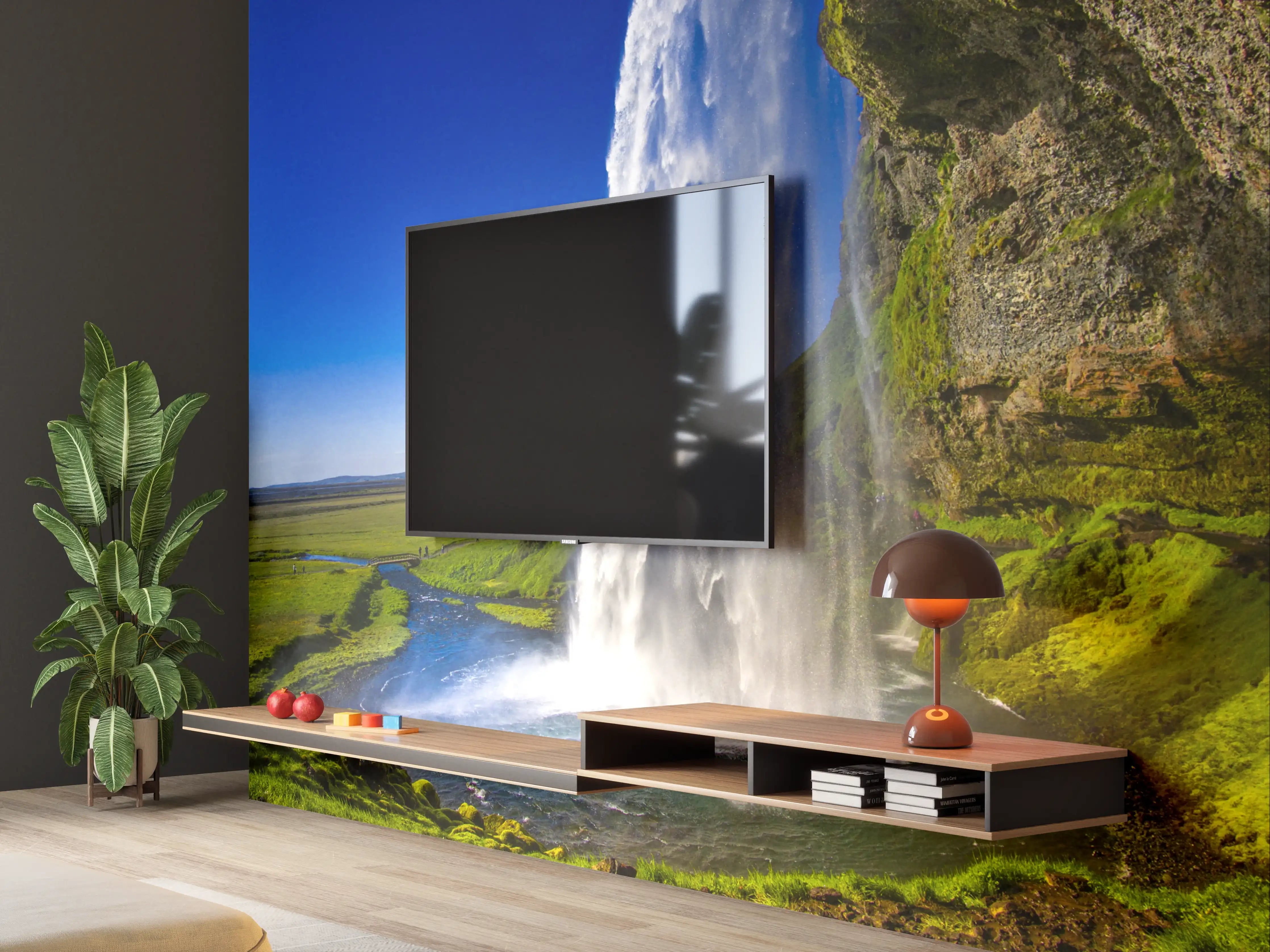 Wandverkleidung Wohnzimmer - Spektakulärer Wasserfall in natürlicher Umgebung
