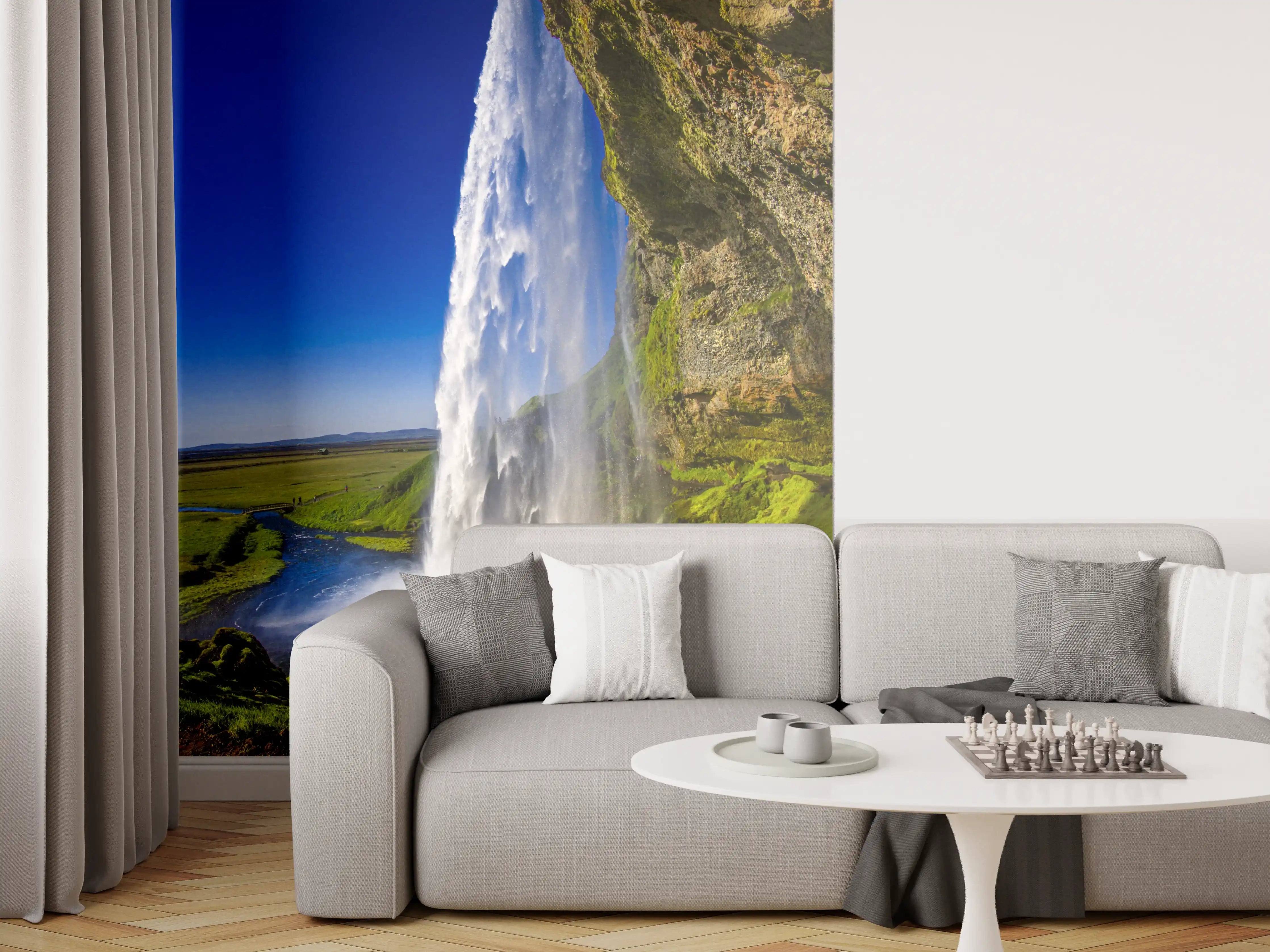 Wandverkleidung Wohnzimmer - Spektakulärer Wasserfall in natürlicher Umgebung
