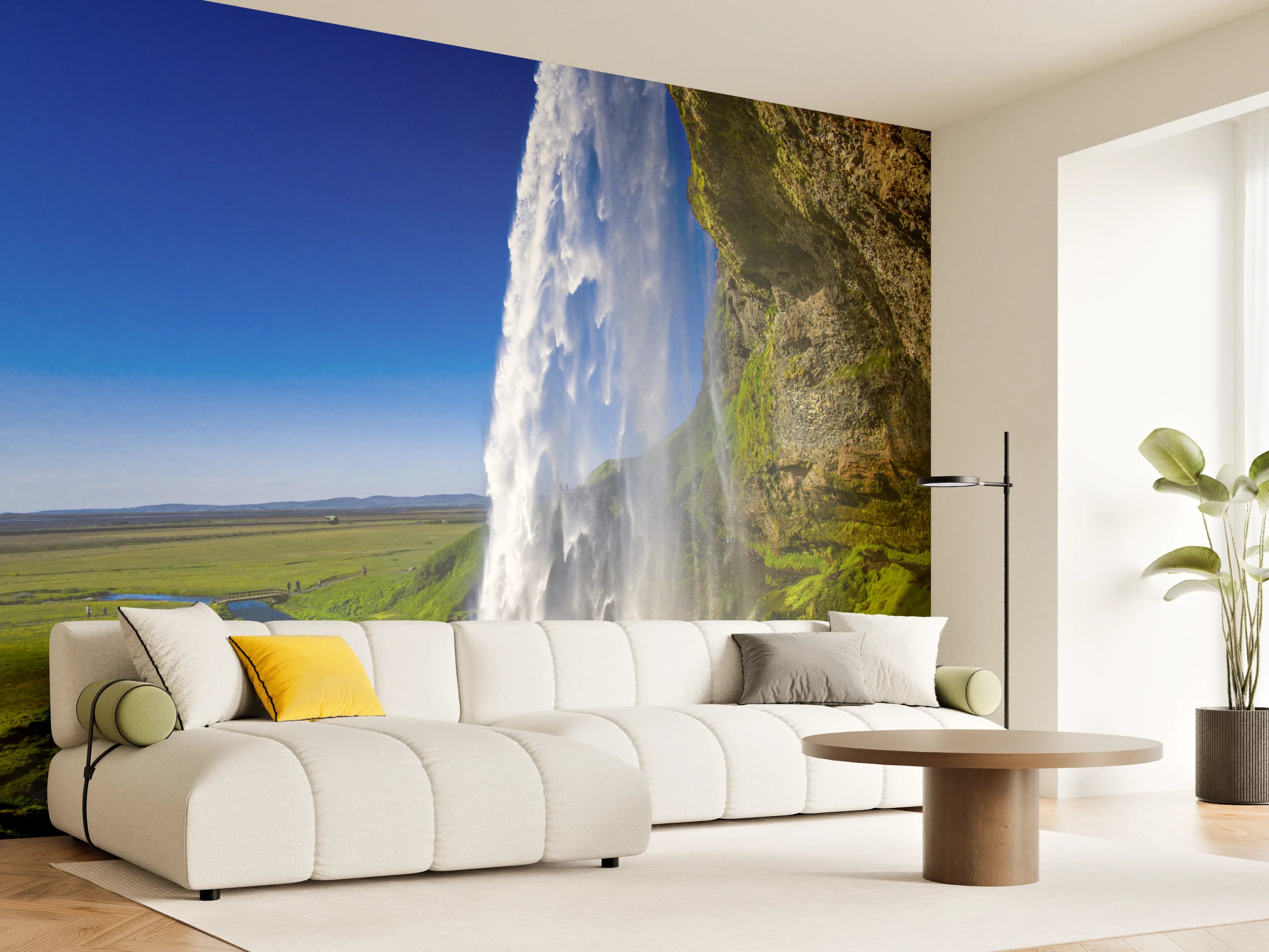 Wandverkleidung Wohnzimmer - Spektakulärer Wasserfall in natürlicher Umgebung