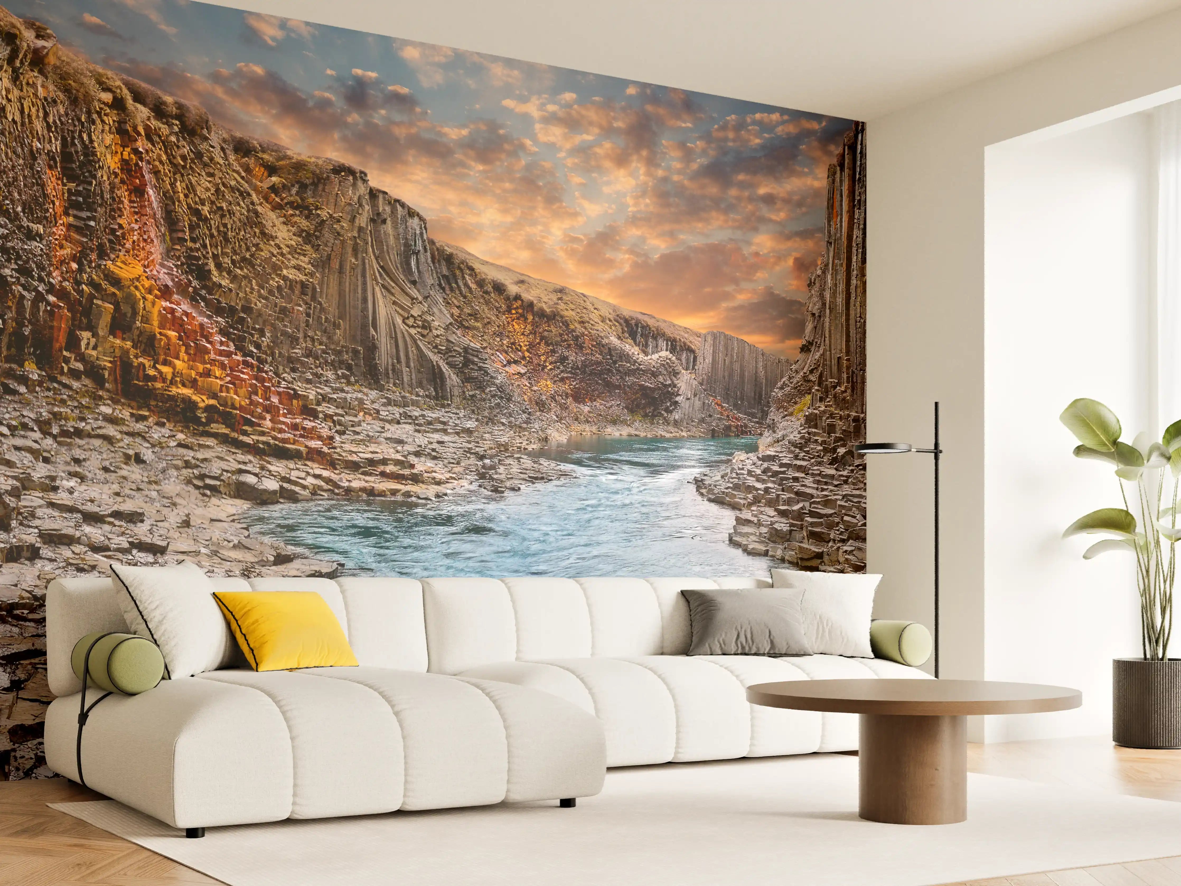 Wandverkleidung Wohnzimmer - Spektakuläres Fjordpanorama bei Sonnenuntergang