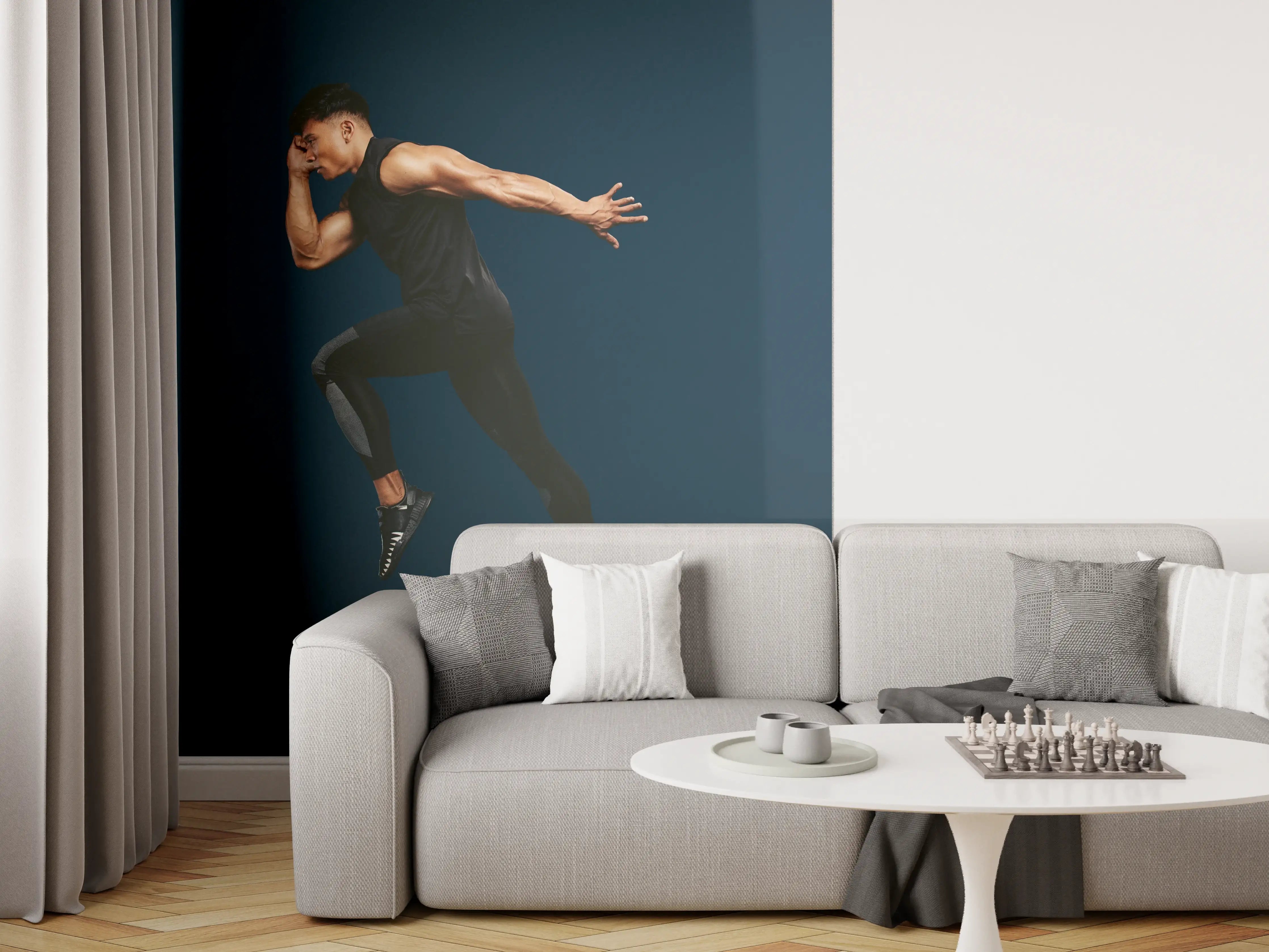 Wandverkleidung Wohnzimmer - Sportler bei einem Sprung