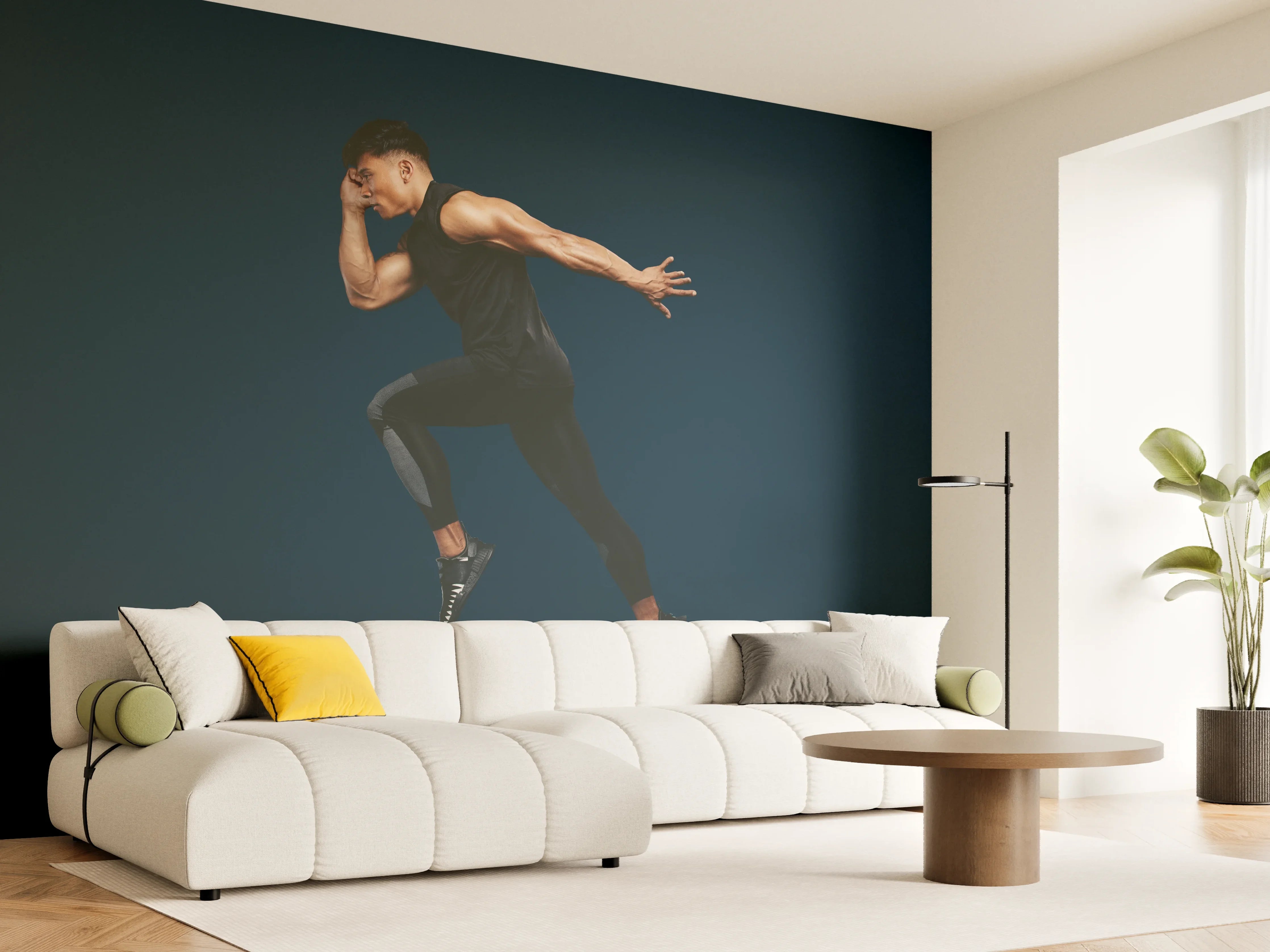 Wandverkleidung Wohnzimmer - Sportler bei einem Sprung