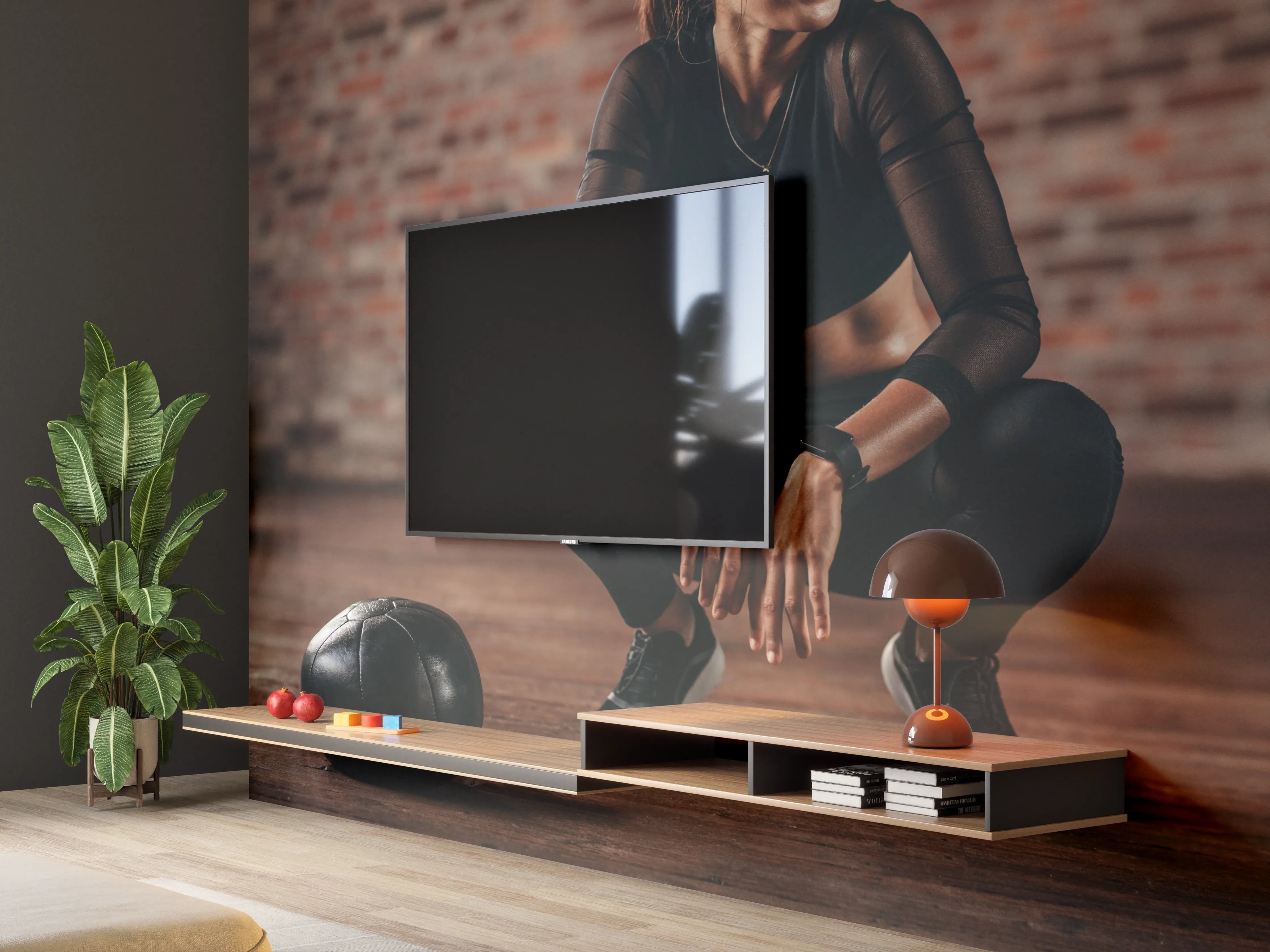 Wandverkleidung Wohnzimmer - Sportlerin in der Hocke