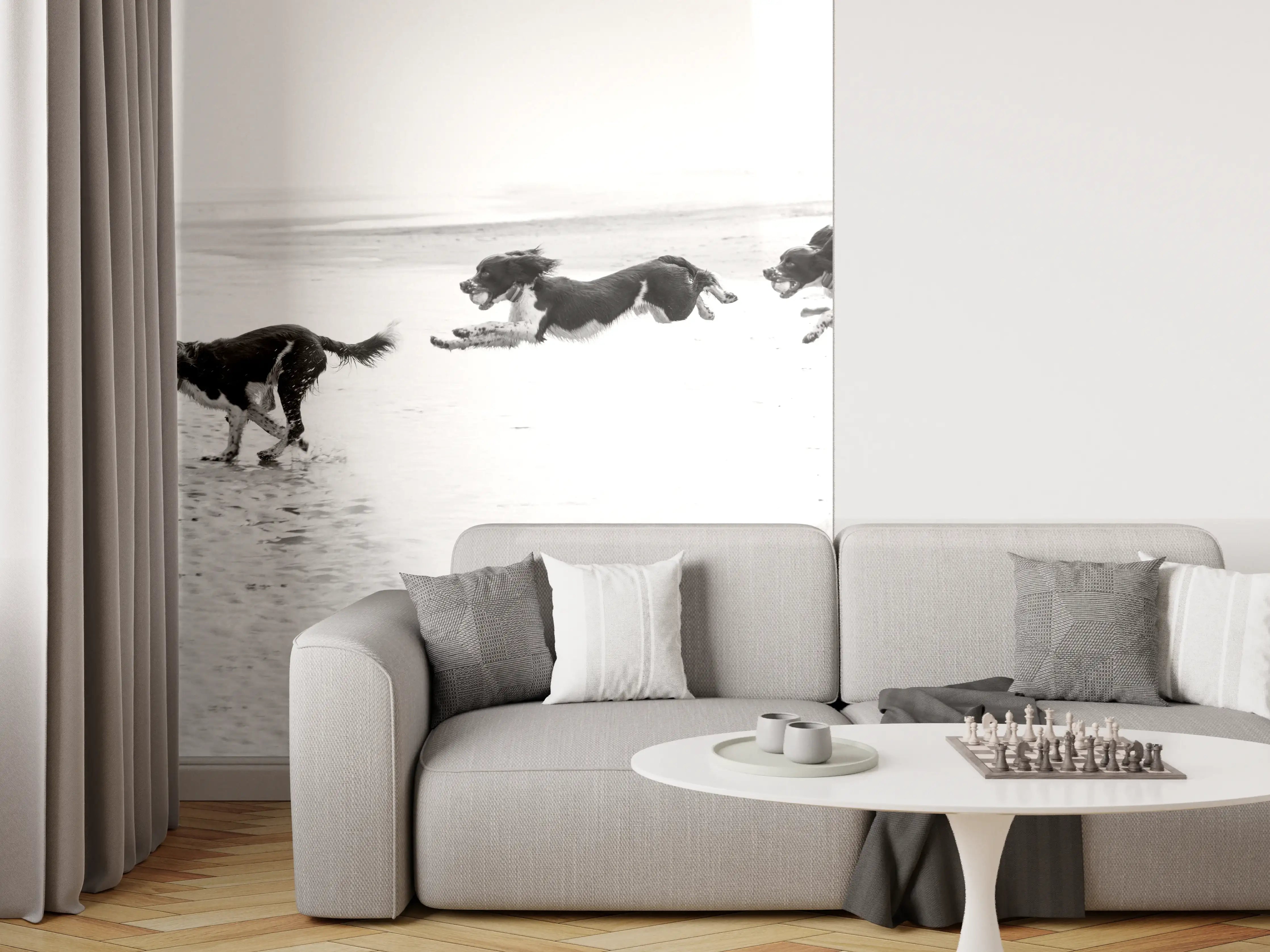 Wandverkleidung Wohnzimmer - Springer Spaniel beim springen