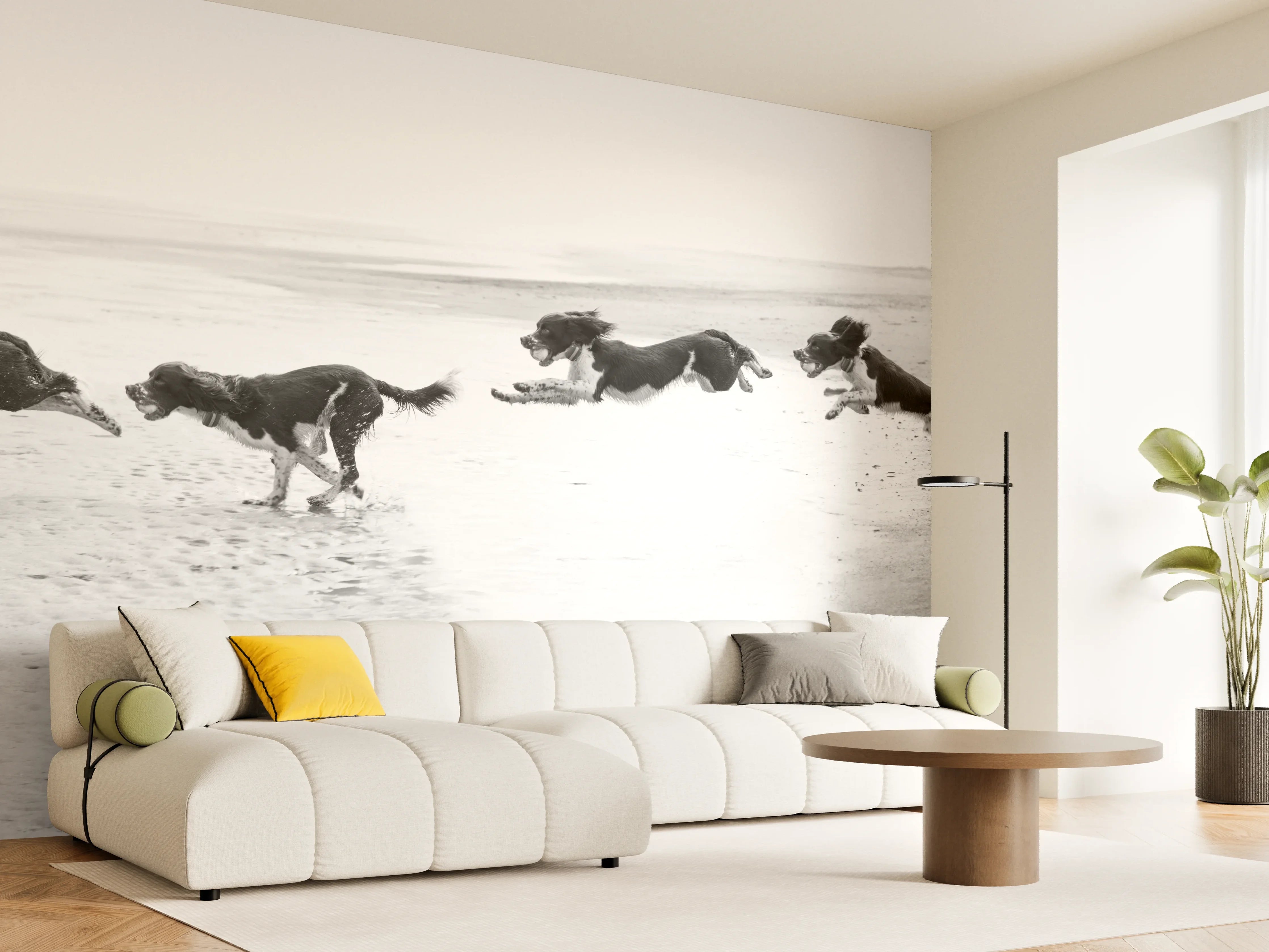 Wandverkleidung Wohnzimmer - Springer Spaniel beim springen