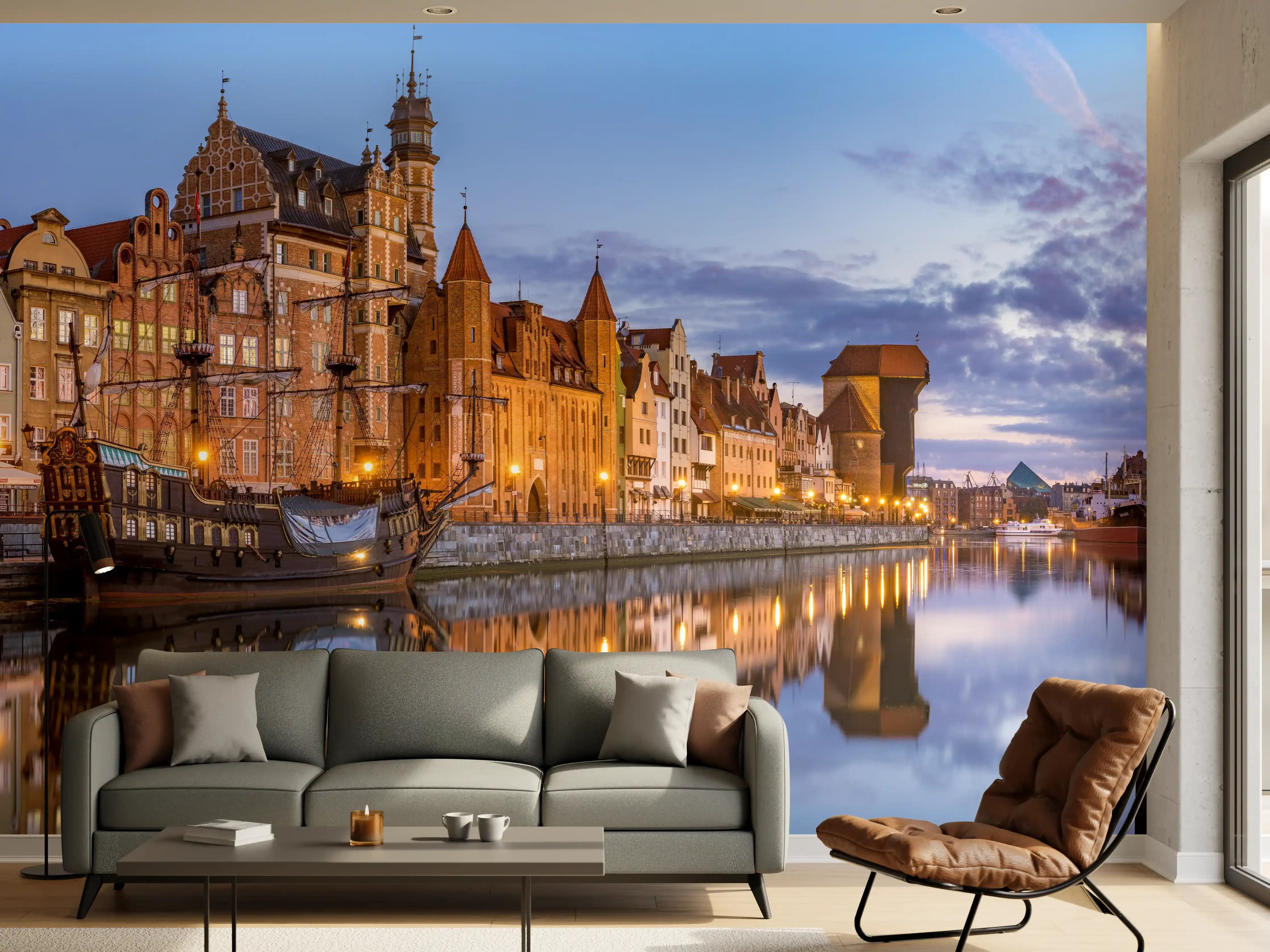 Wandverkleidung Wohnzimmer - Stadtbild von Gdansk in Polen