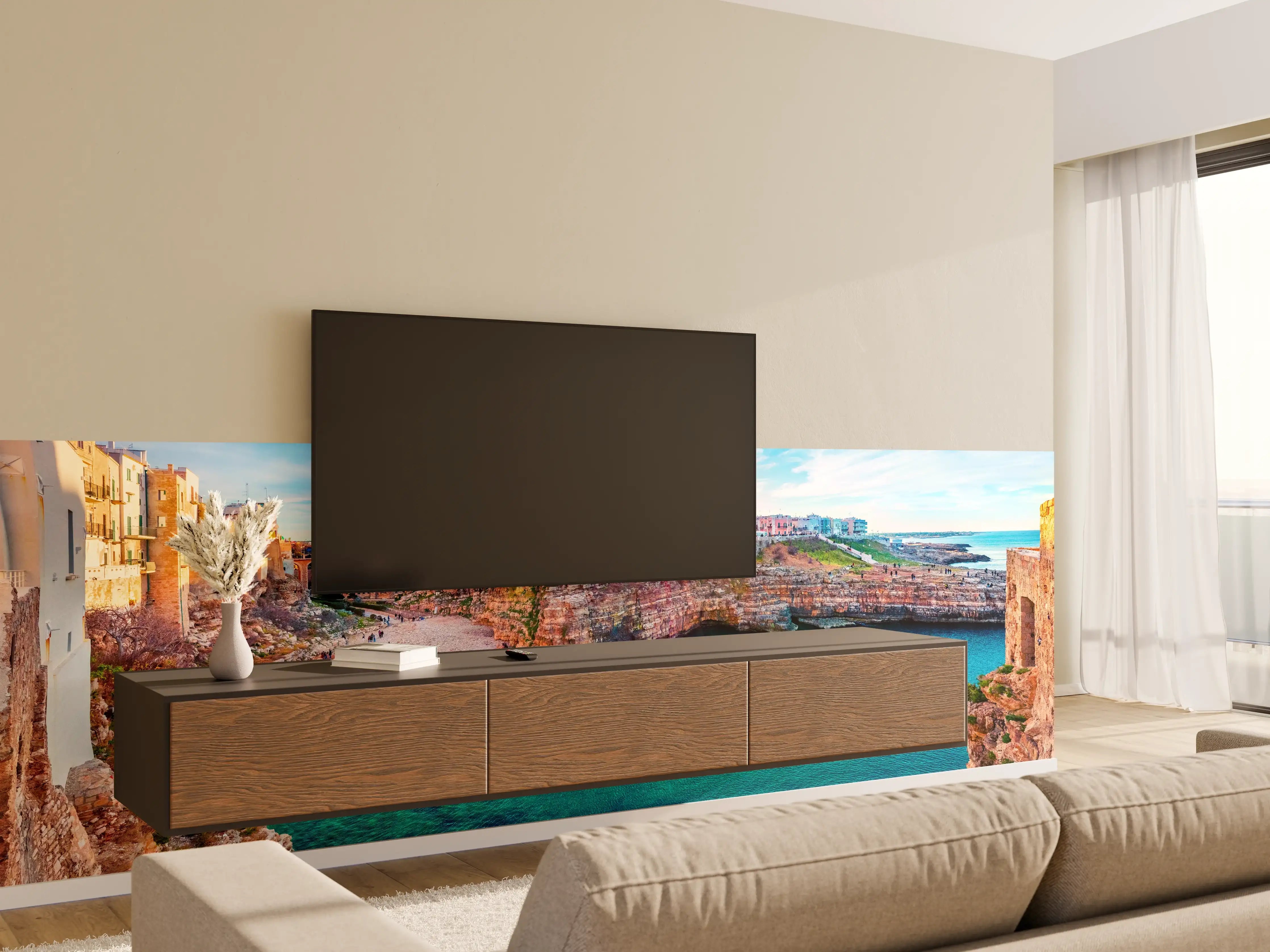 Wandverkleidung Wohnzimmer - Stadtbild von Polignano a Mare