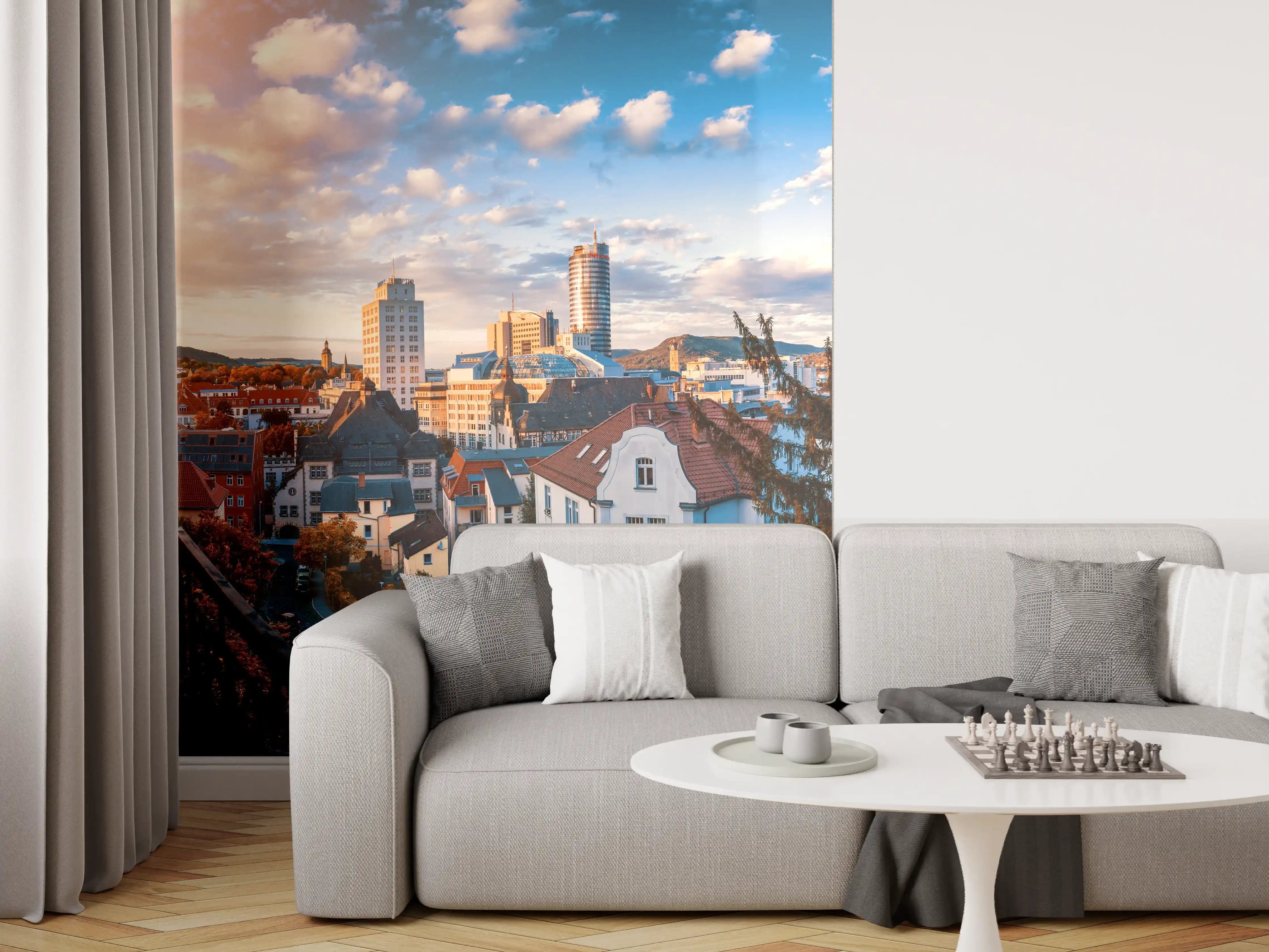 Wandverkleidung Wohnzimmer - Stadtblick auf Jena