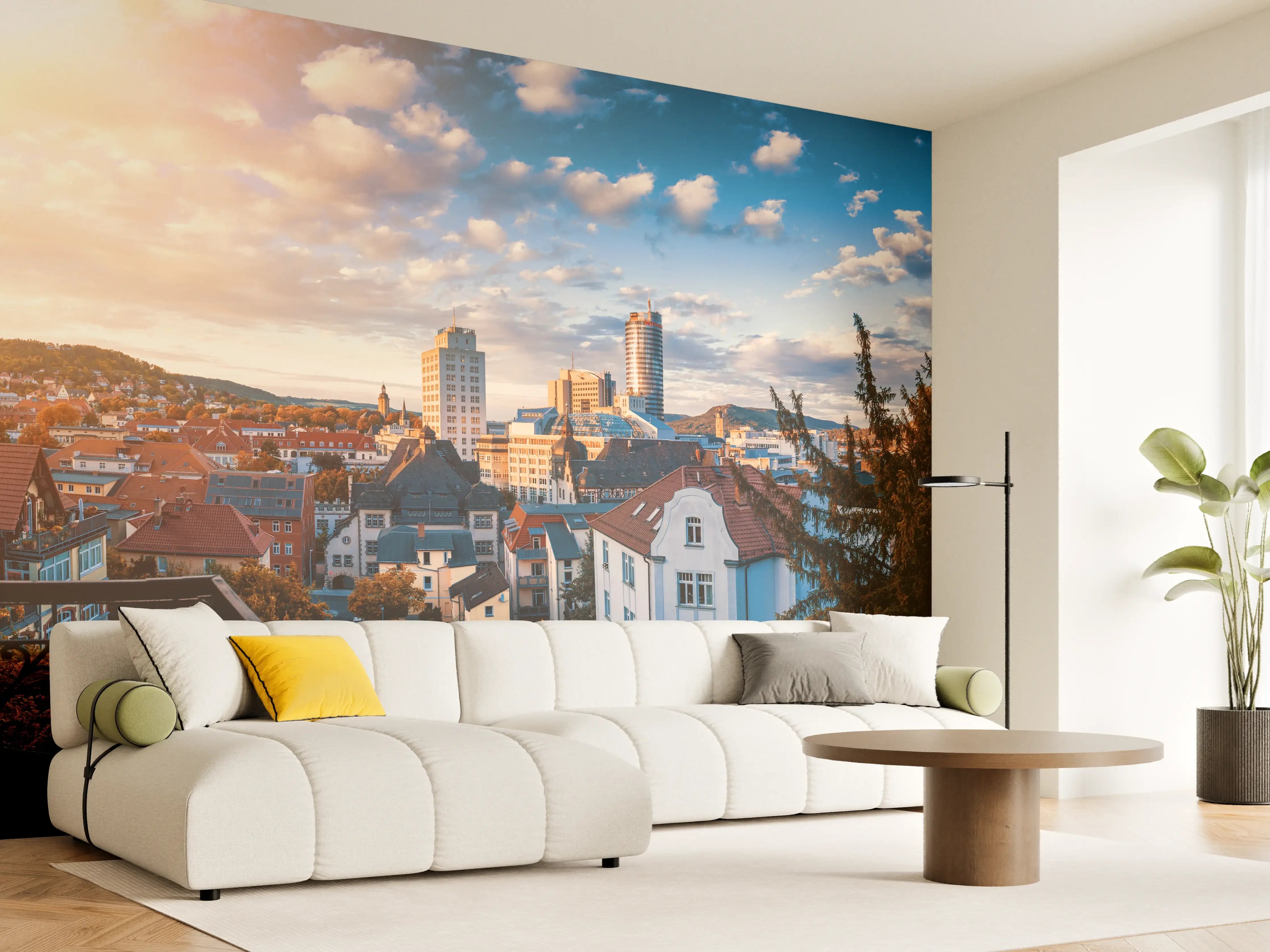 Wandverkleidung Wohnzimmer - Stadtblick auf Jena