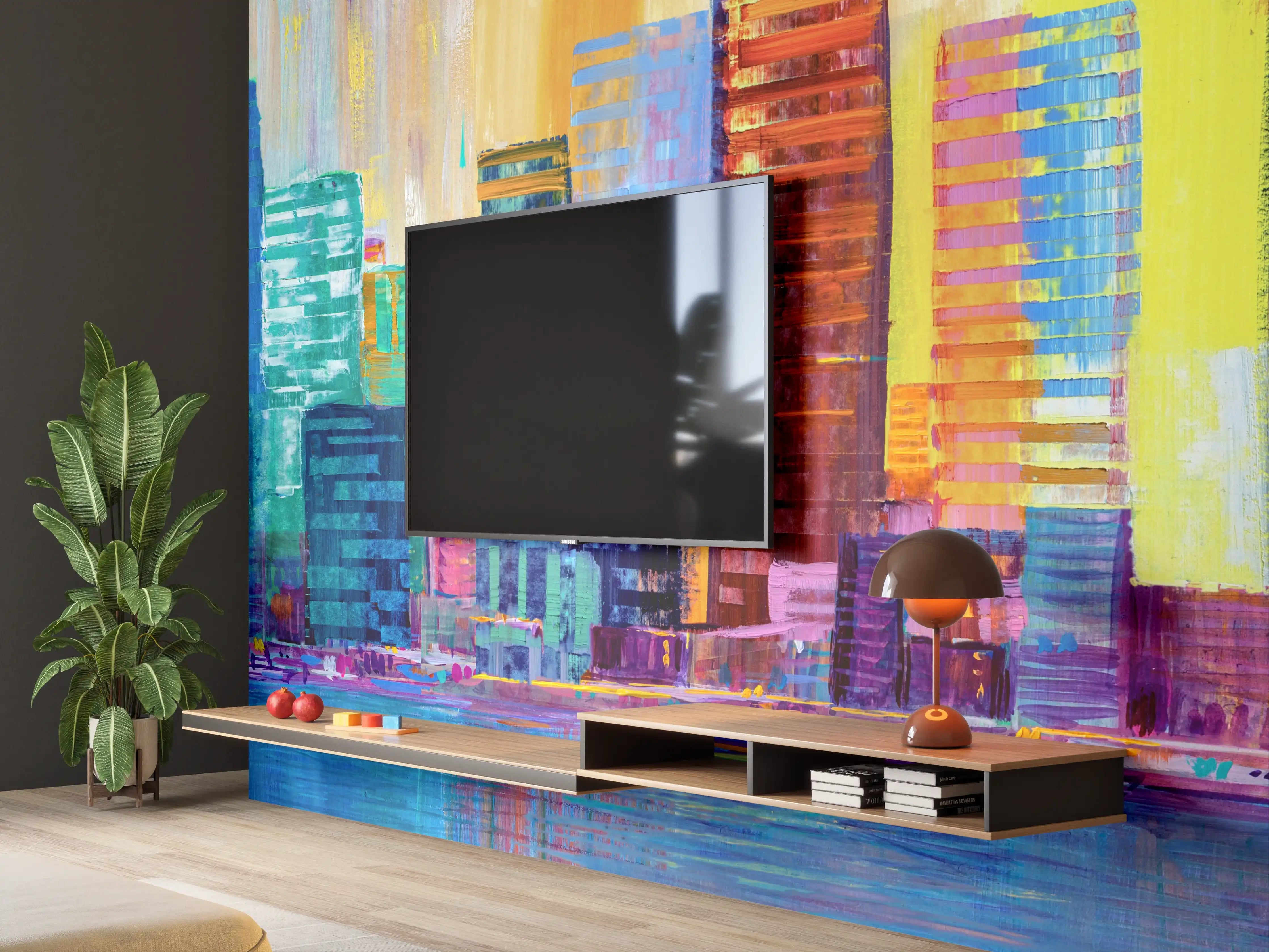 Wandverkleidung Wohnzimmer - Städtisches Gemälde - Bunt