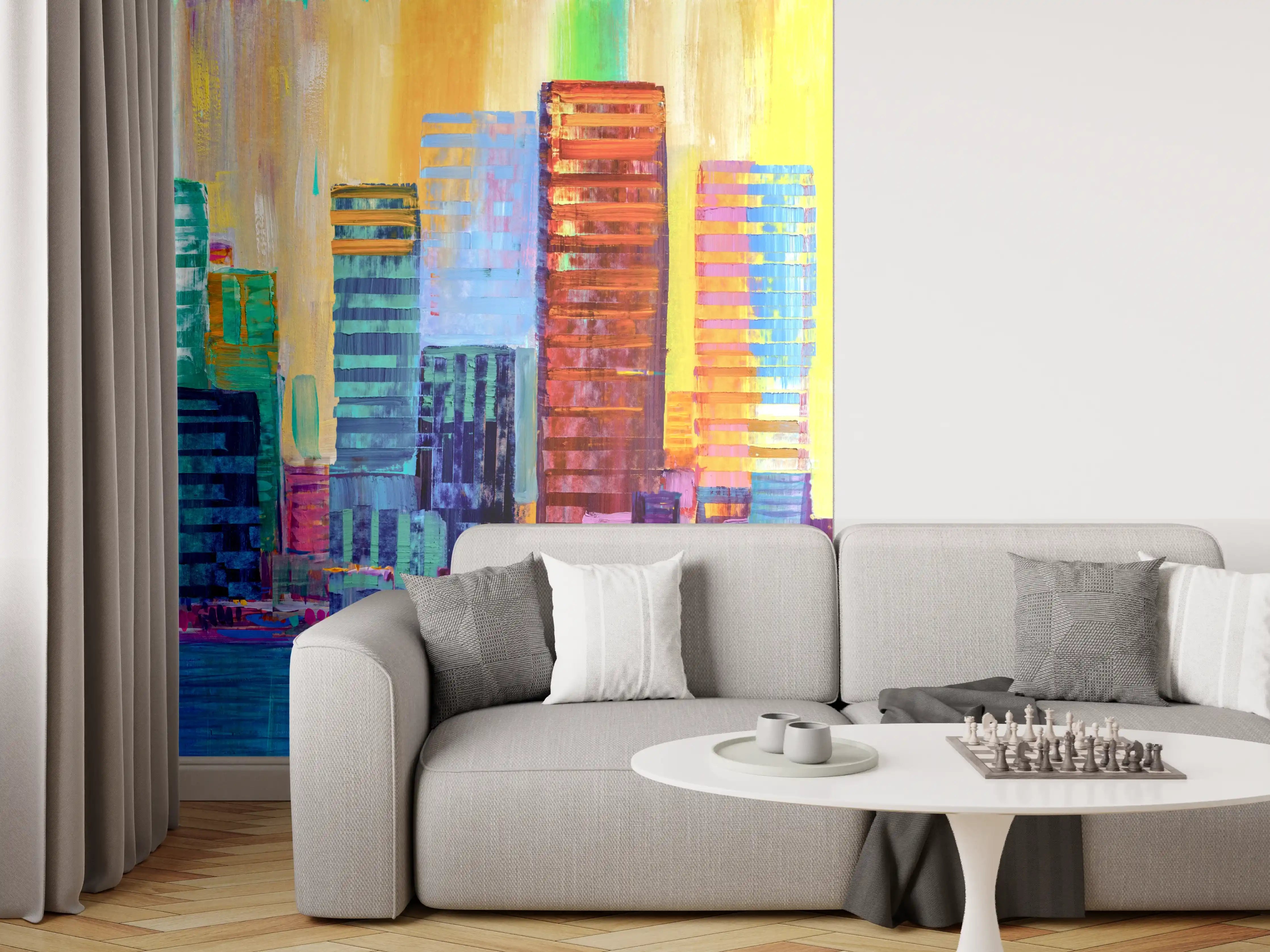 Wandverkleidung Wohnzimmer - Städtisches Gemälde - Bunt