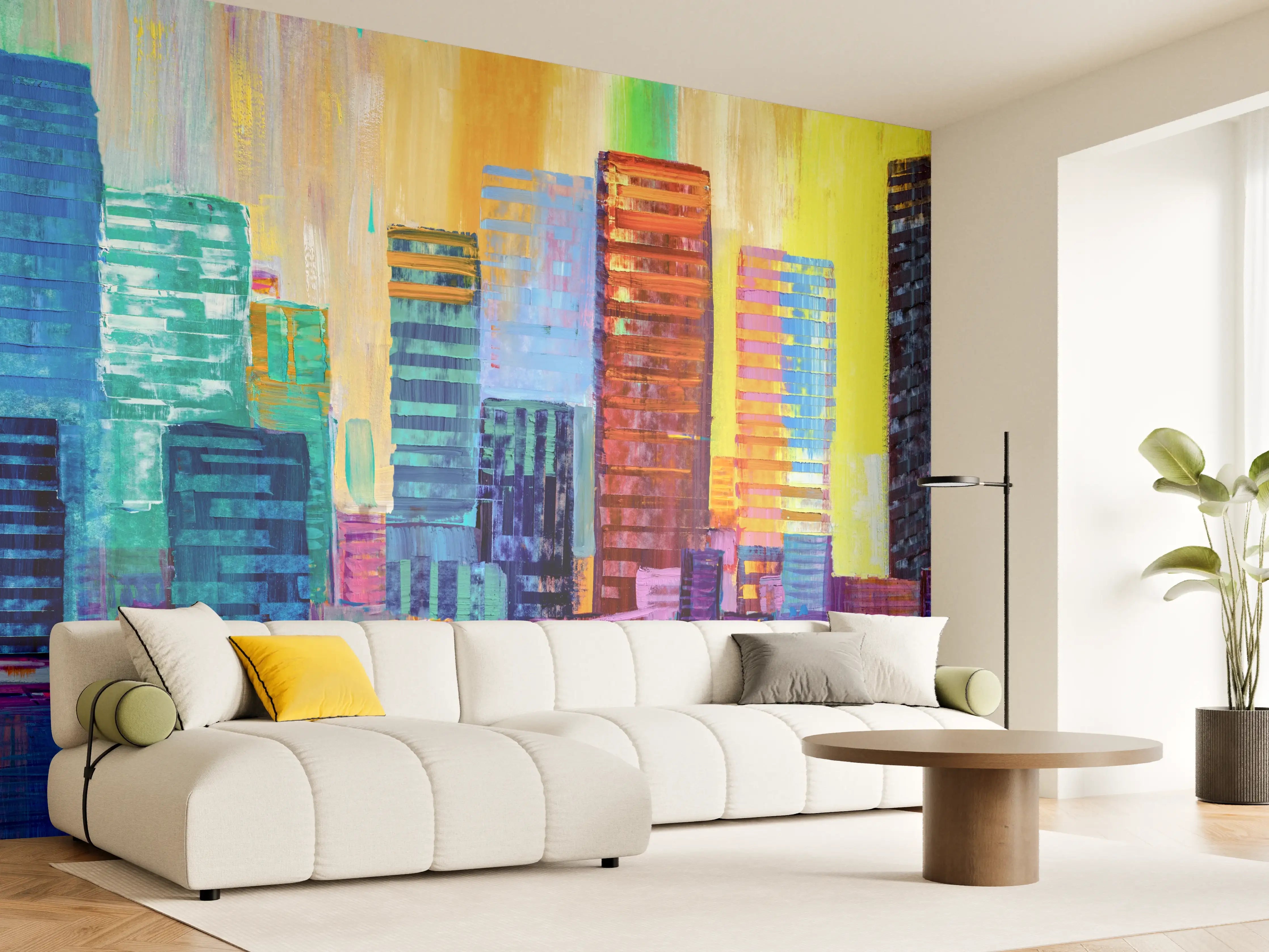 Wandverkleidung Wohnzimmer - Städtisches Gemälde - Bunt