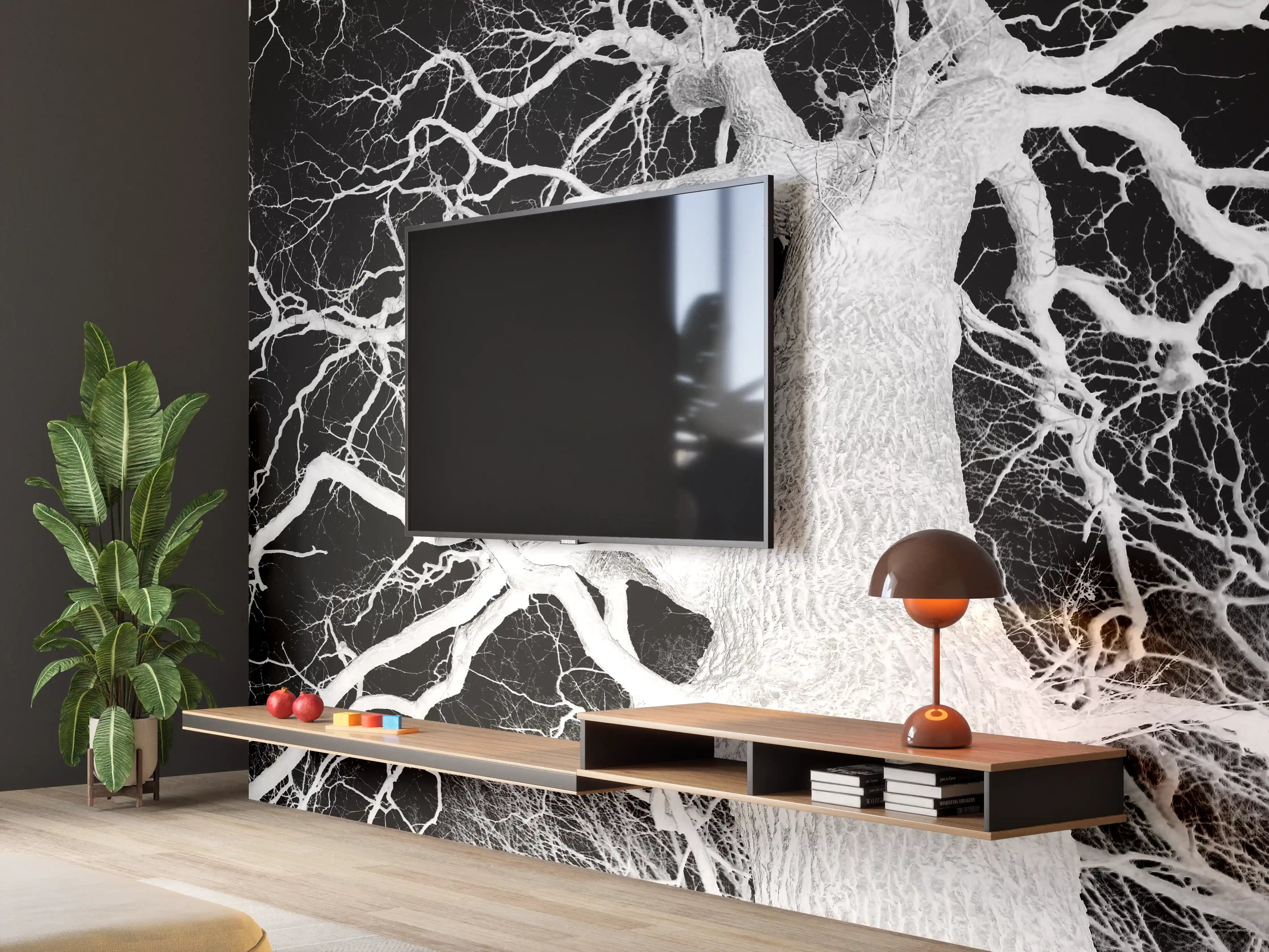 Wandverkleidung Wohnzimmer - Starker Baum mit spektakulärem Astwerk