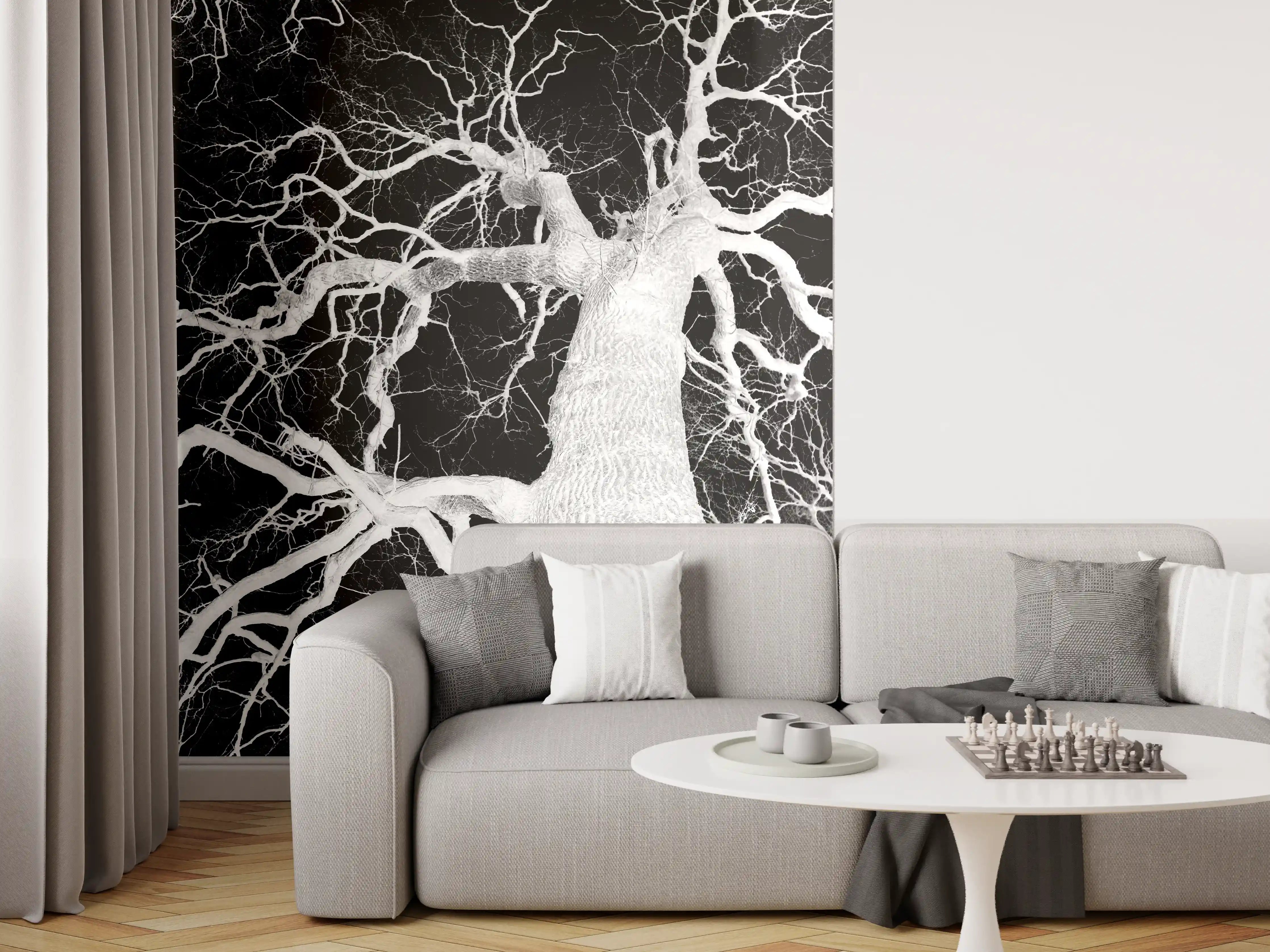 Wandverkleidung Wohnzimmer - Starker Baum mit spektakulärem Astwerk