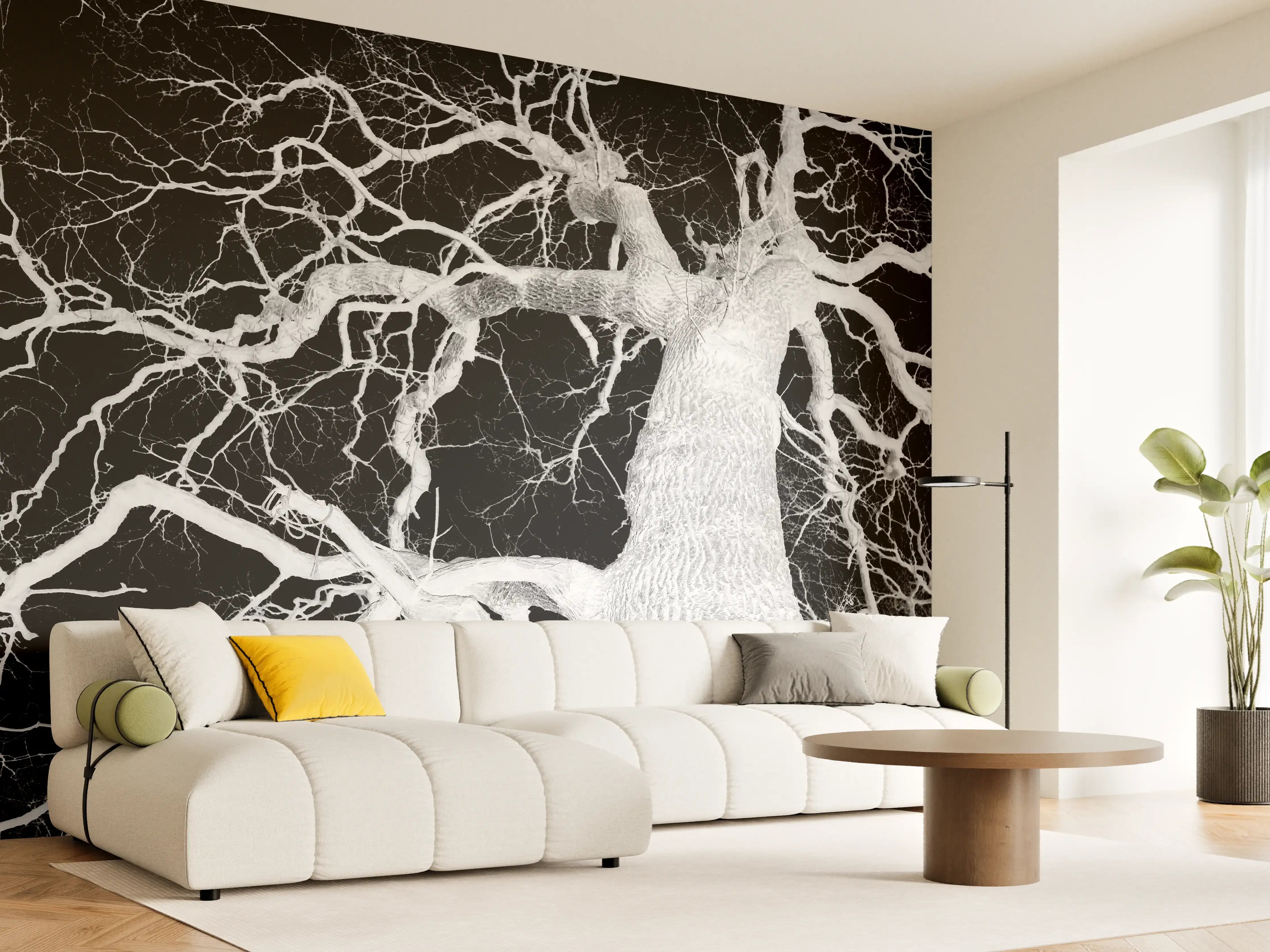 Wandverkleidung Wohnzimmer - Starker Baum mit spektakulärem Astwerk