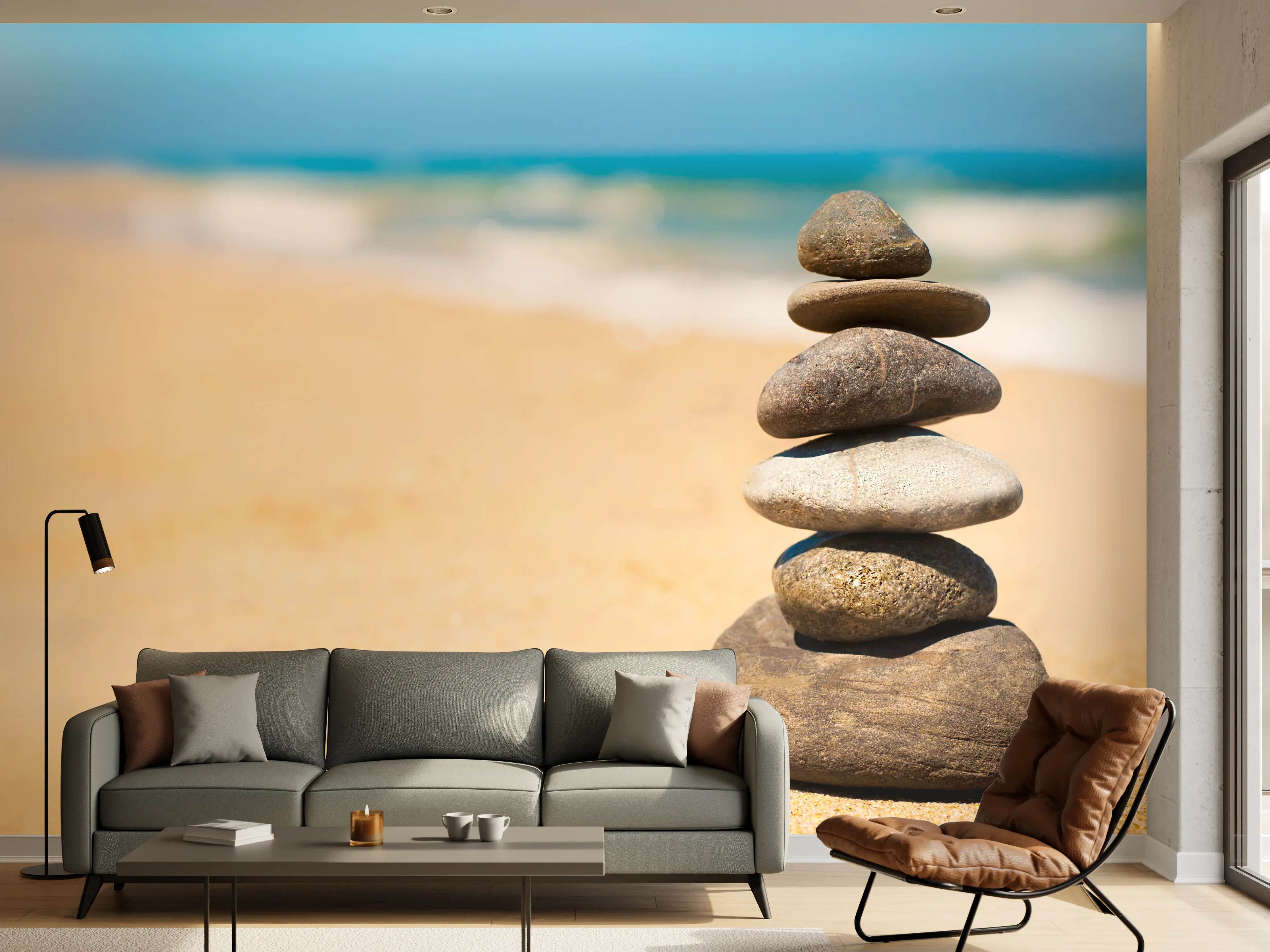 Wandverkleidung Wohnzimmer - Steine Meditation Balance