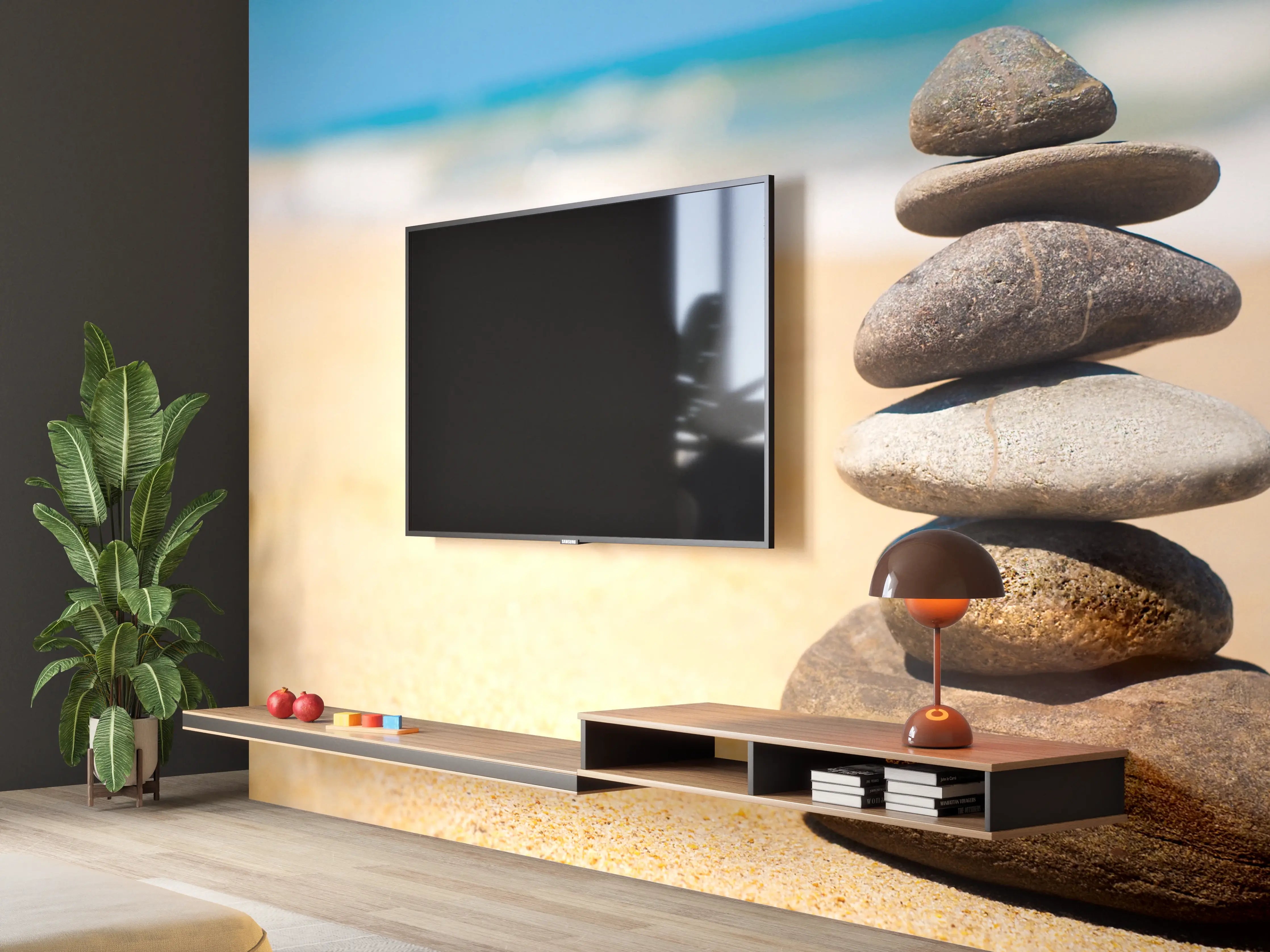Wandverkleidung Wohnzimmer - Steine Meditation Balance