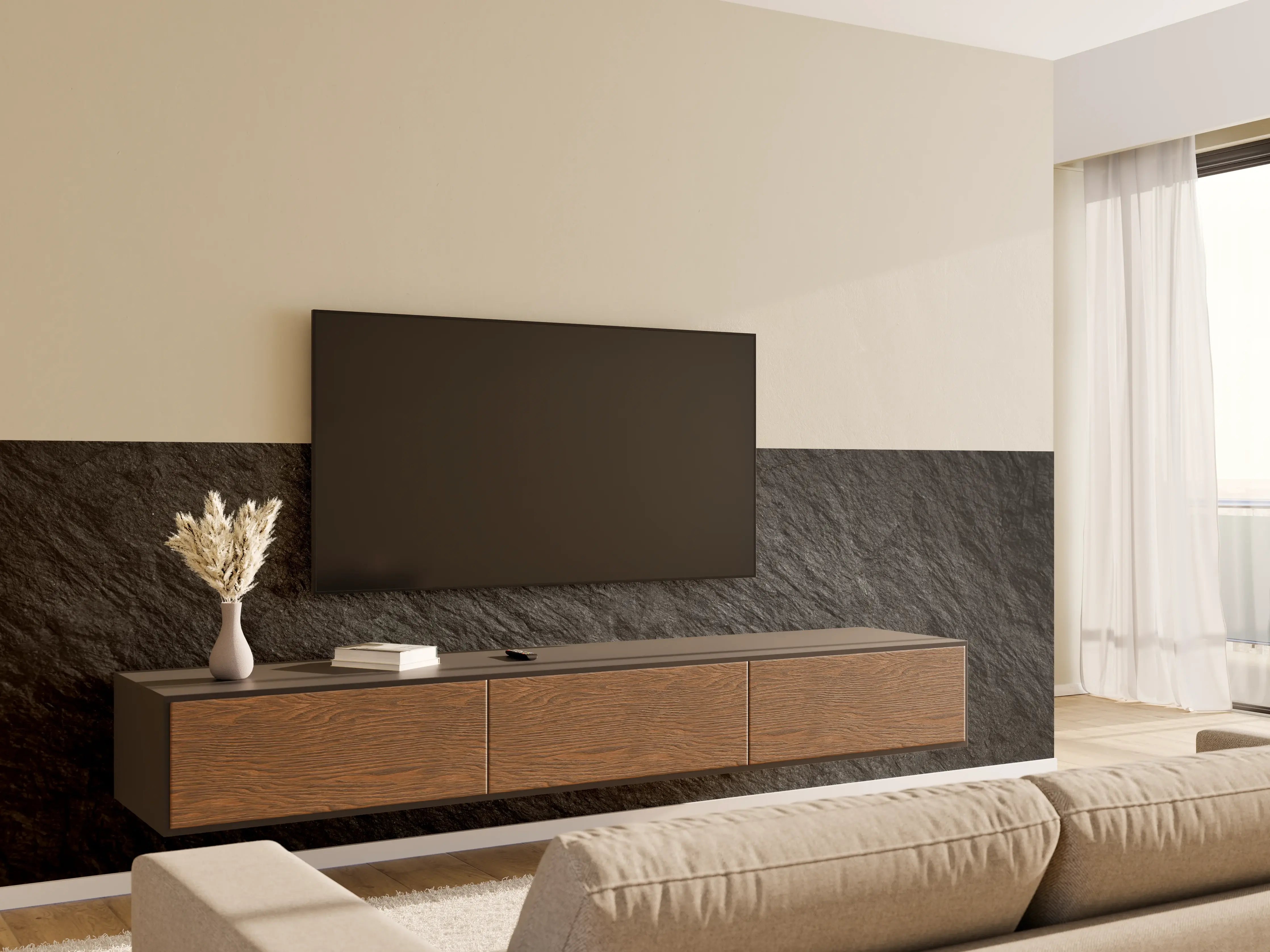 Wandverkleidung Wohnzimmer - Steintextur mit Rissen