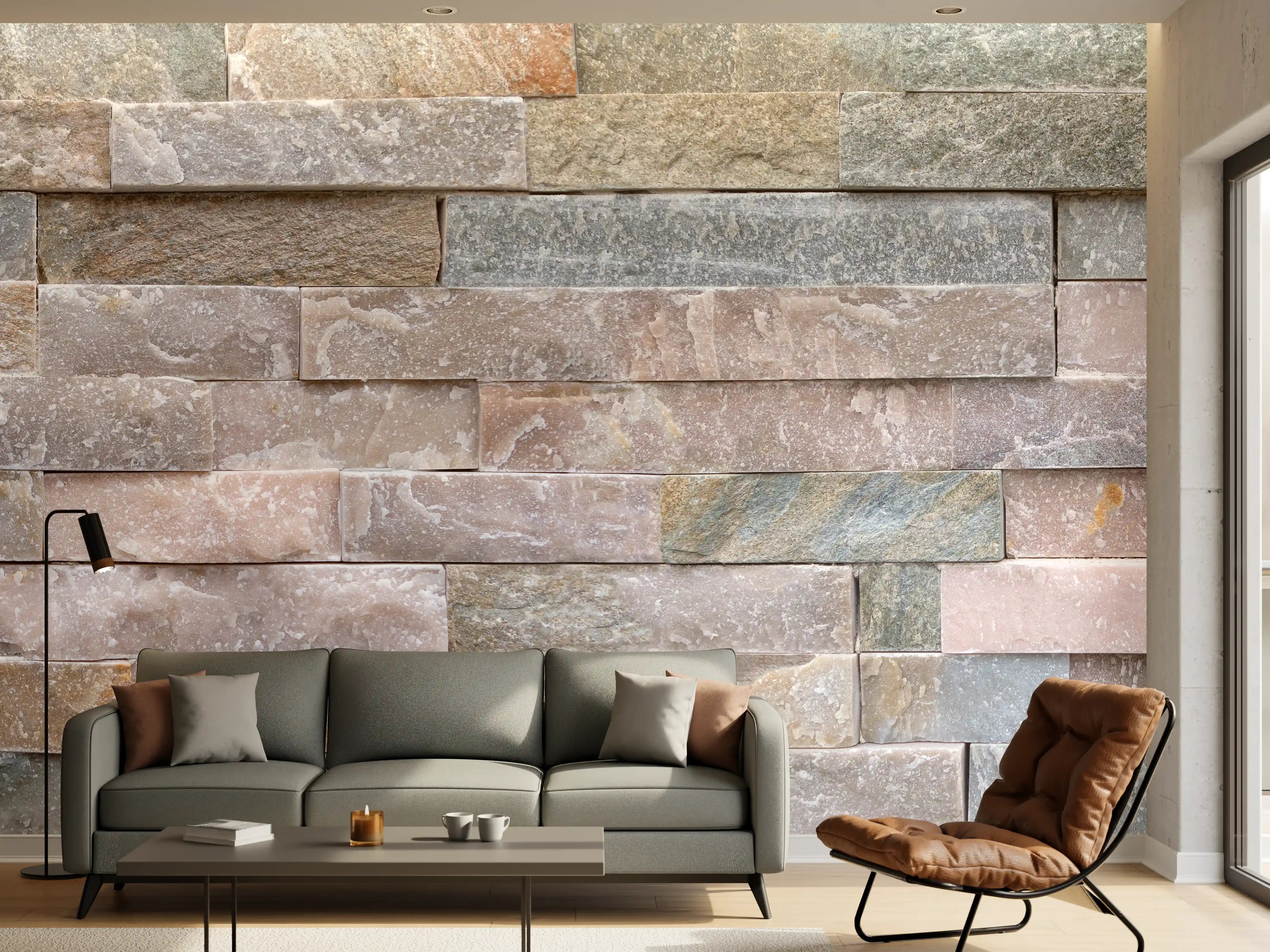 Wandverkleidung Wohnzimmer - Steinwand aus groben