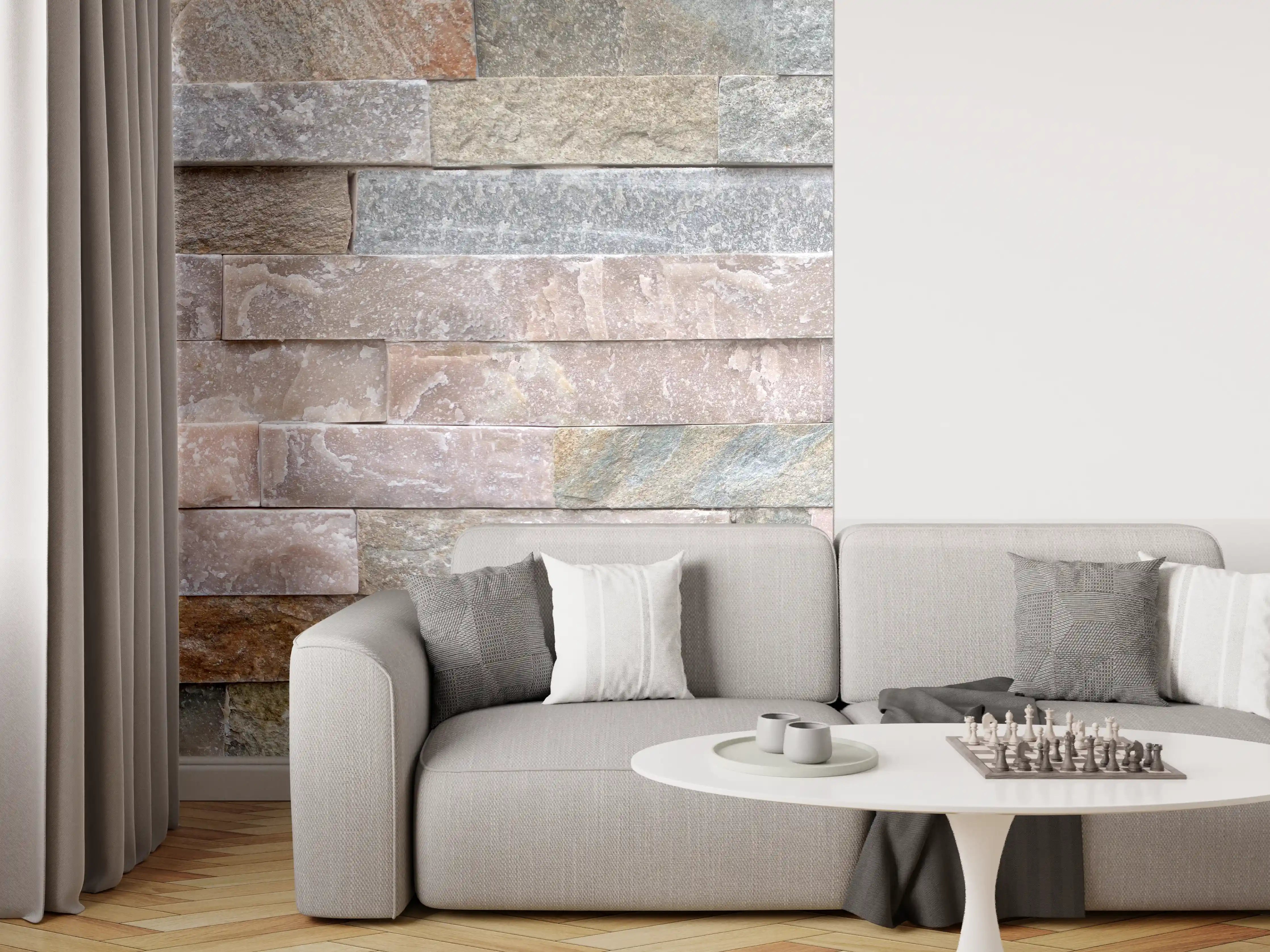 Wandverkleidung Wohnzimmer - Steinwand aus groben