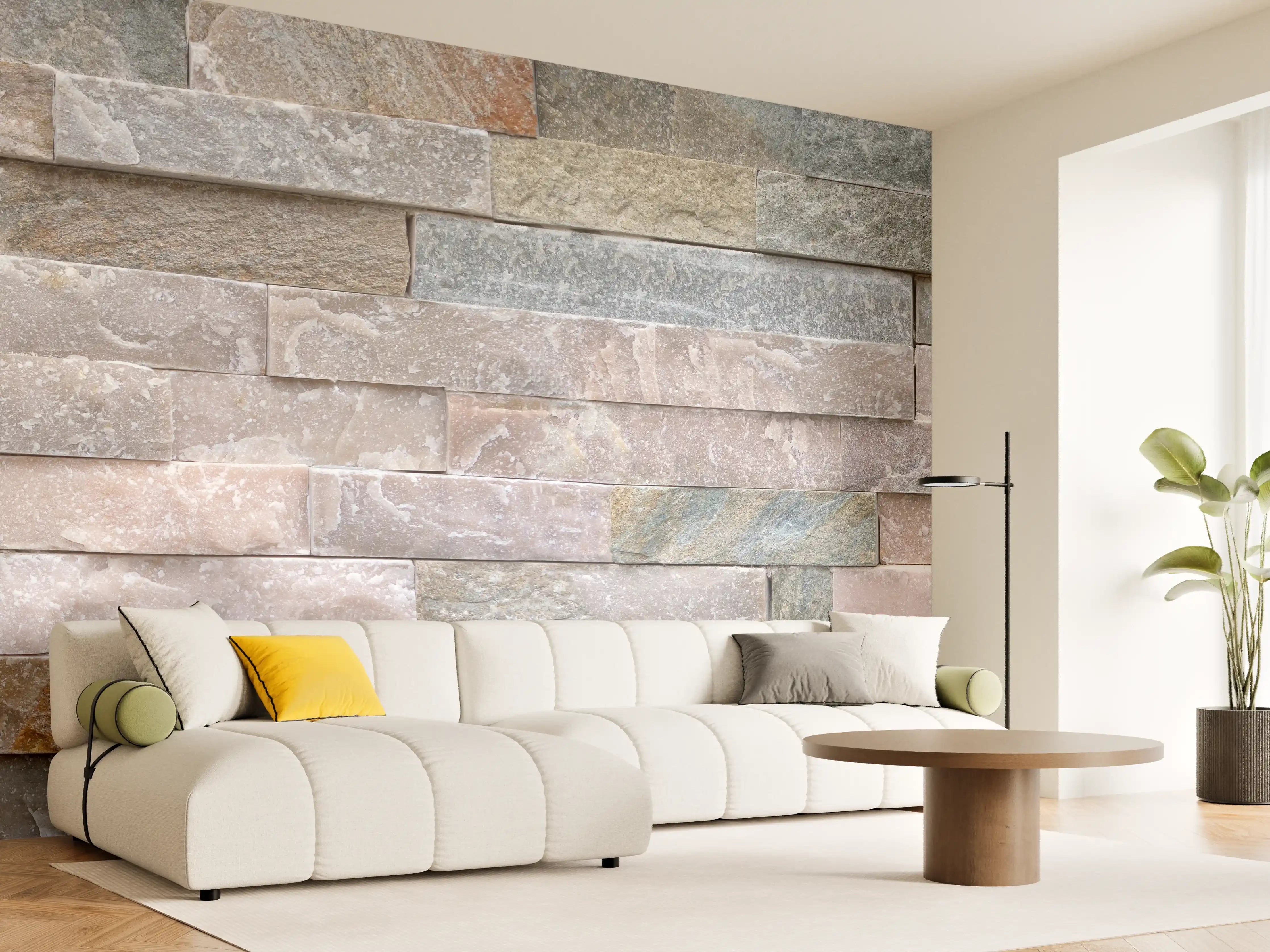 Wandverkleidung Wohnzimmer - Steinwand aus groben