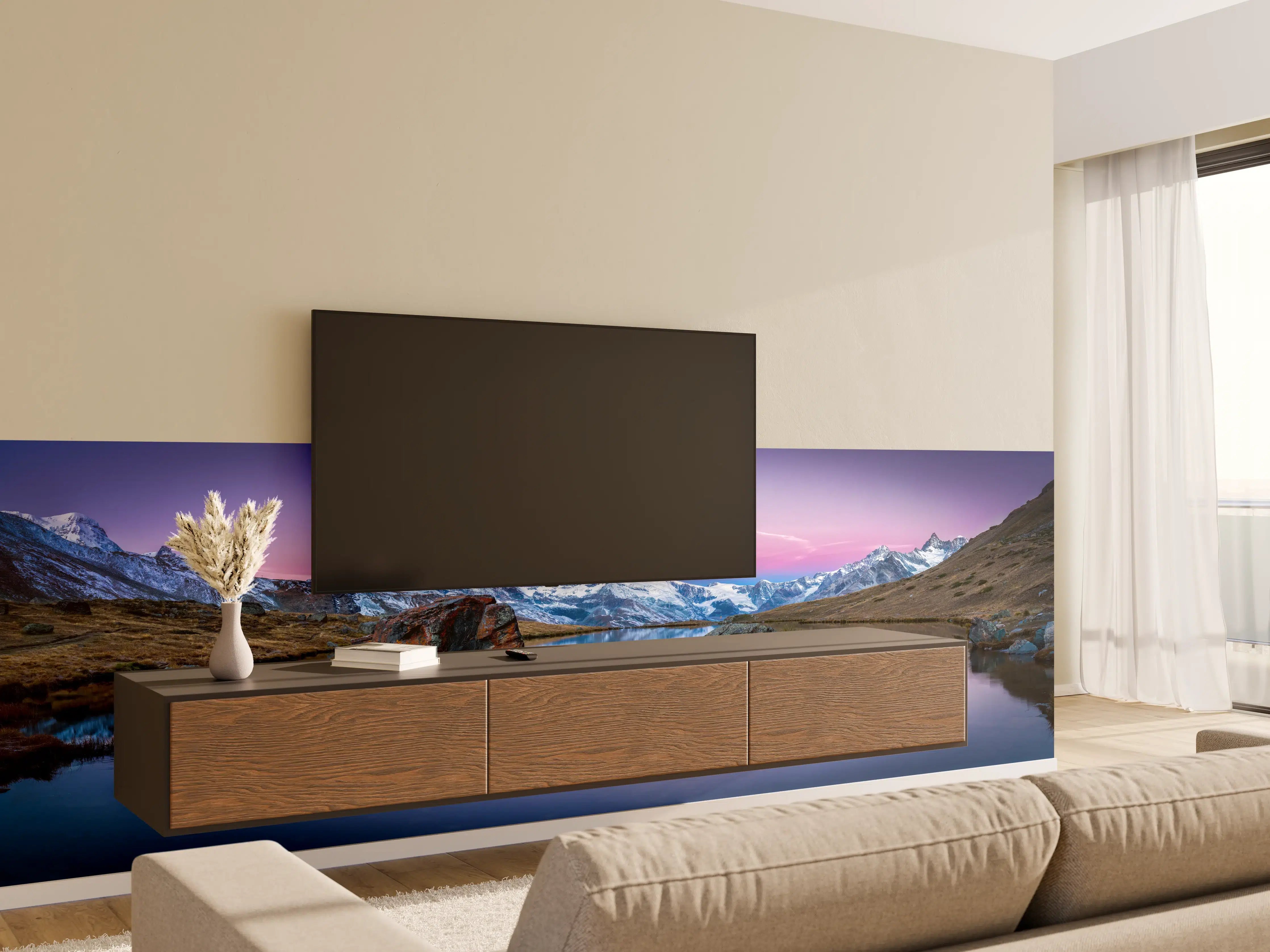 Wandverkleidung Wohnzimmer - Stellisee in Schweiz - Matterhorn Panorama