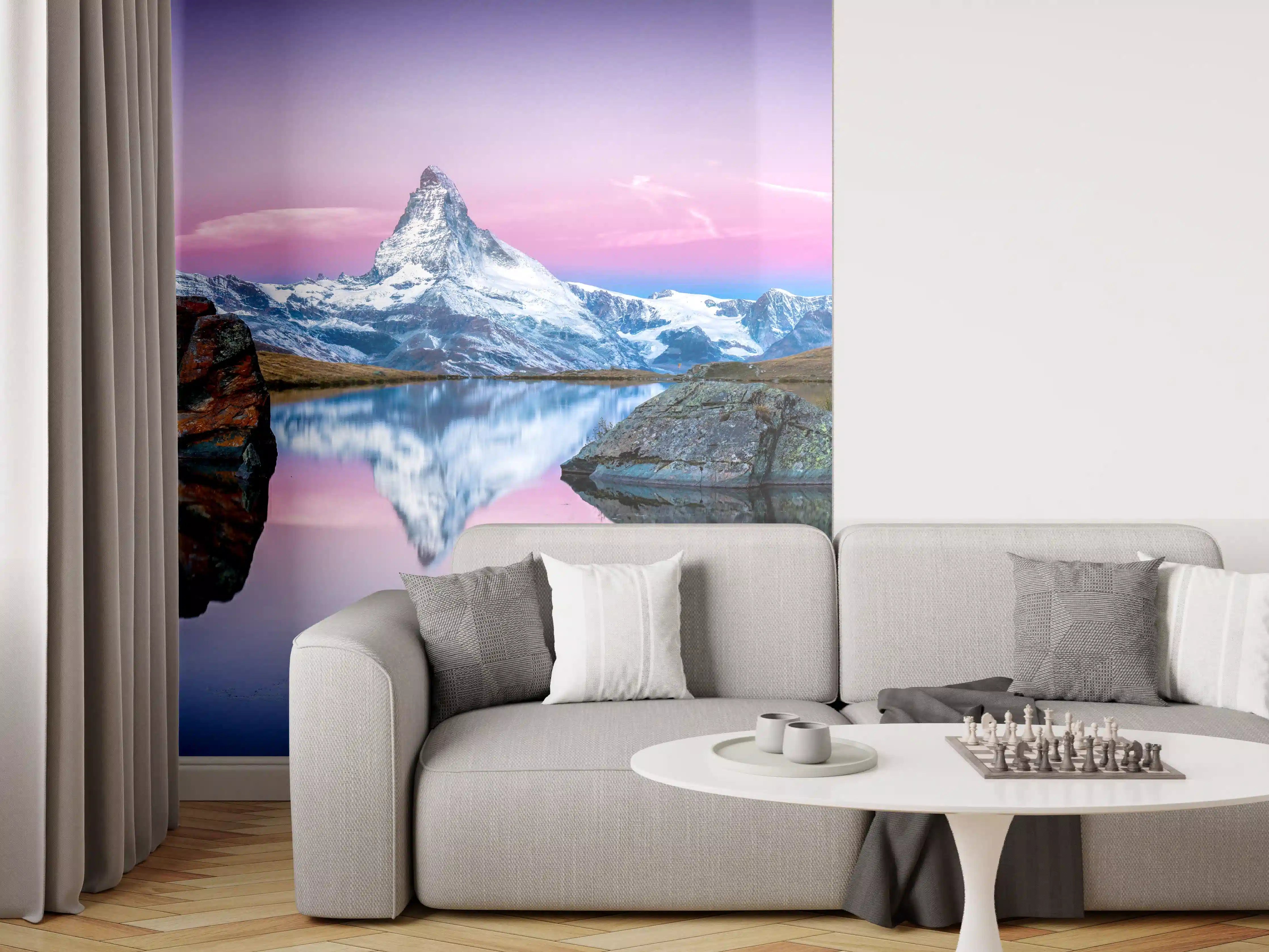 Wandverkleidung Wohnzimmer - Stellisee in Schweiz - Matterhorn Panorama