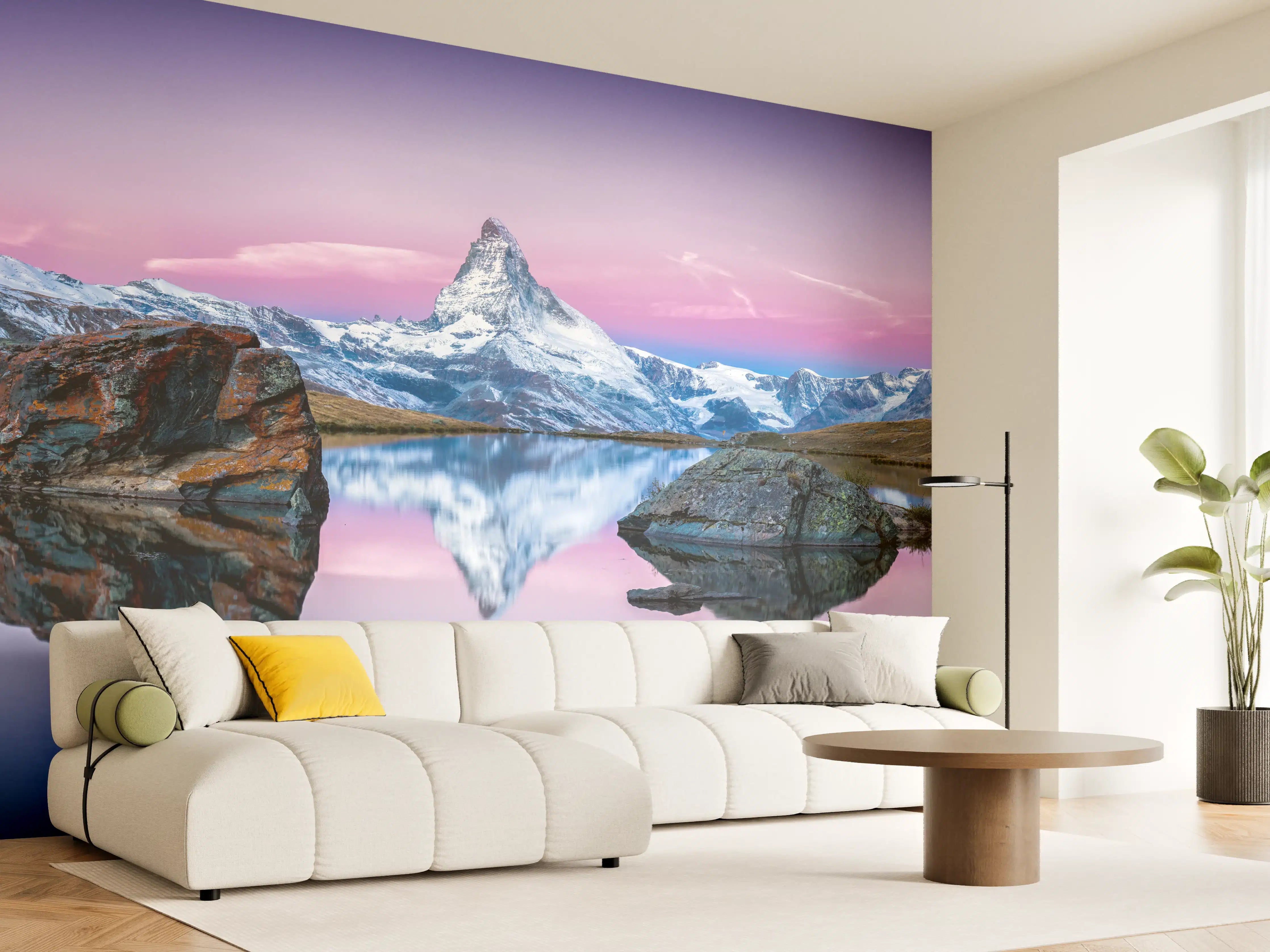 Wandverkleidung Wohnzimmer - Stellisee in Schweiz - Matterhorn Panorama