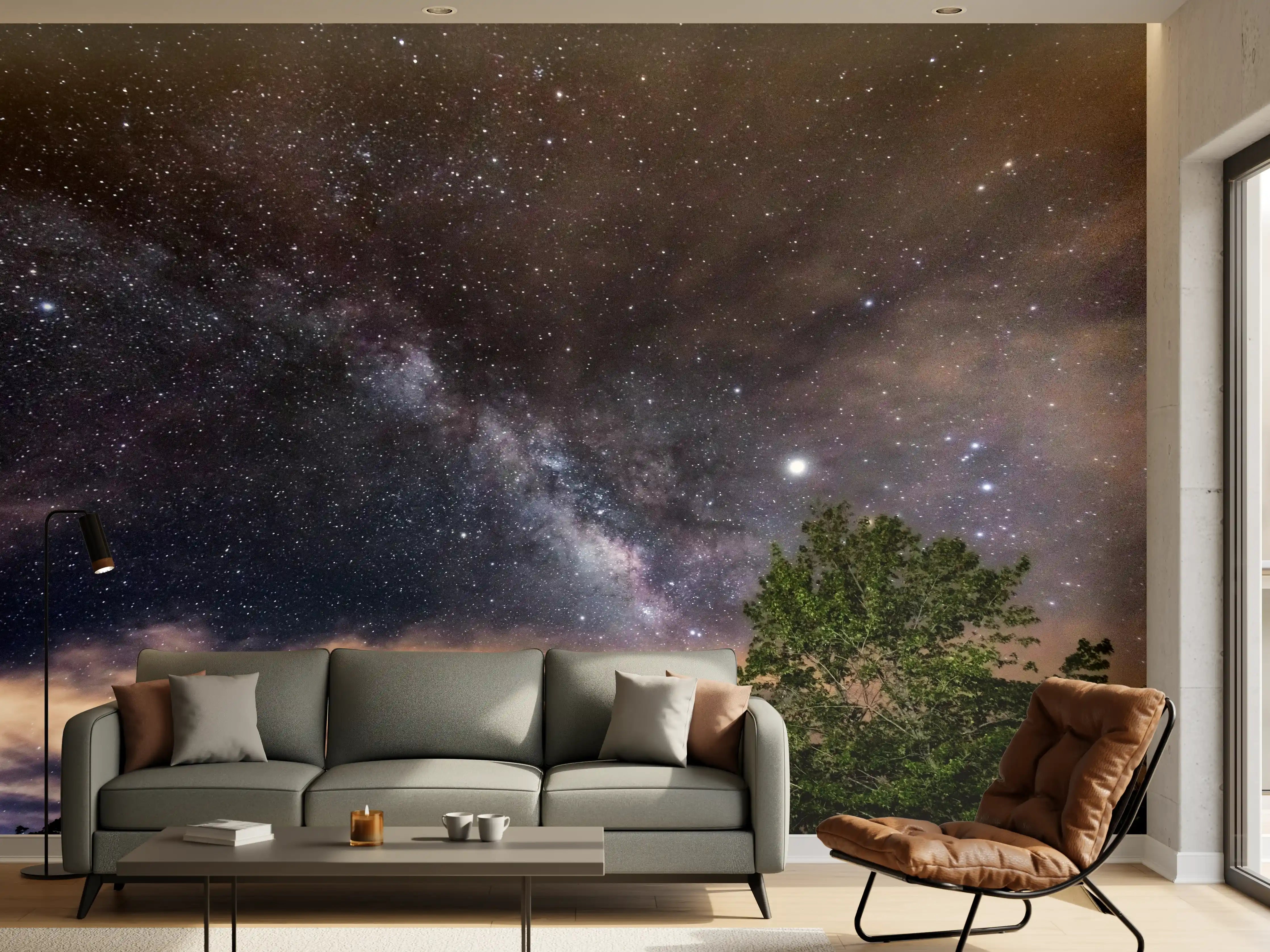Wandverkleidung Wohnzimmer - Sterne im Himmel bei Nacht
