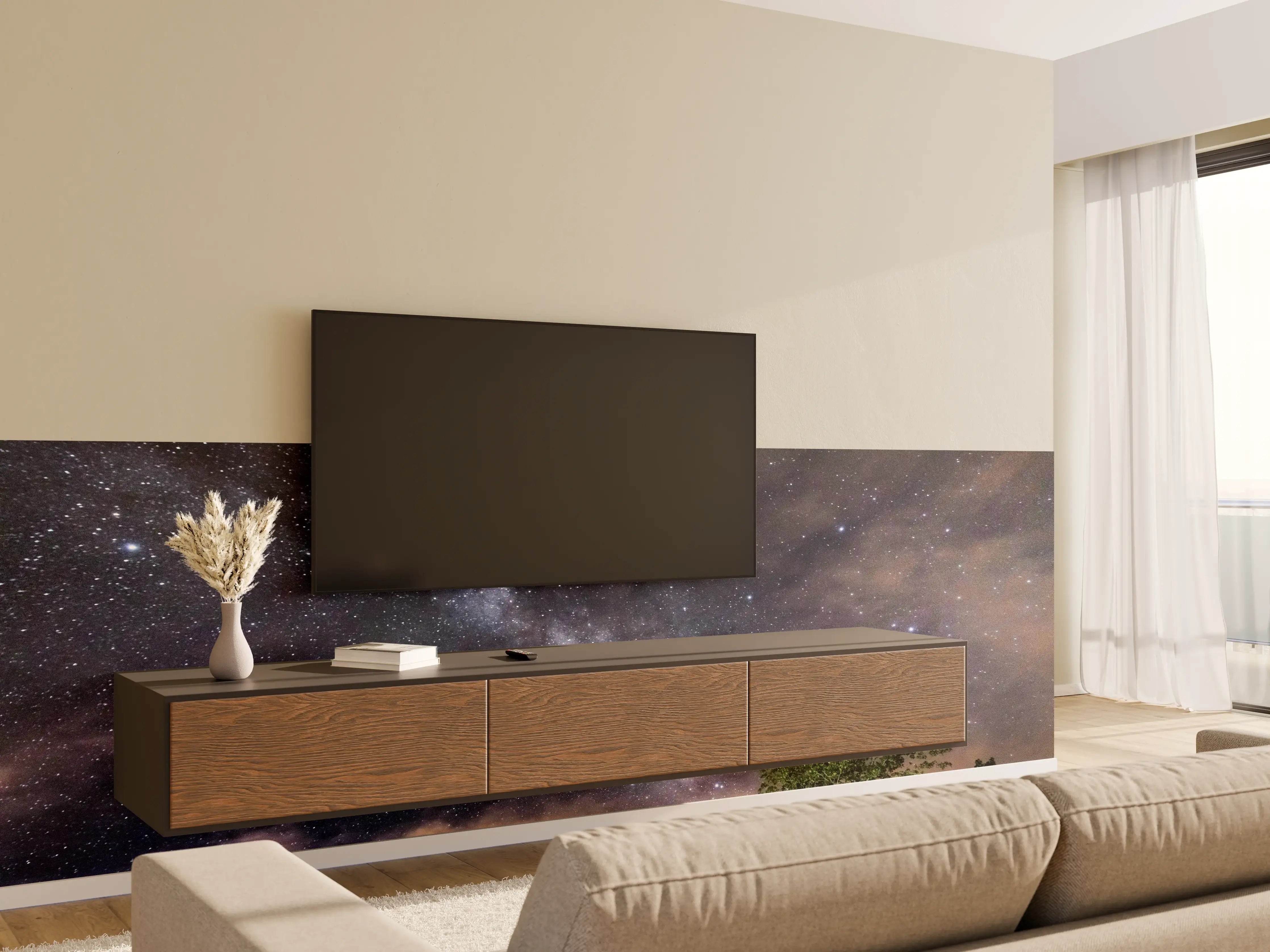 Wandverkleidung Wohnzimmer - Sterne im Himmel bei Nacht
