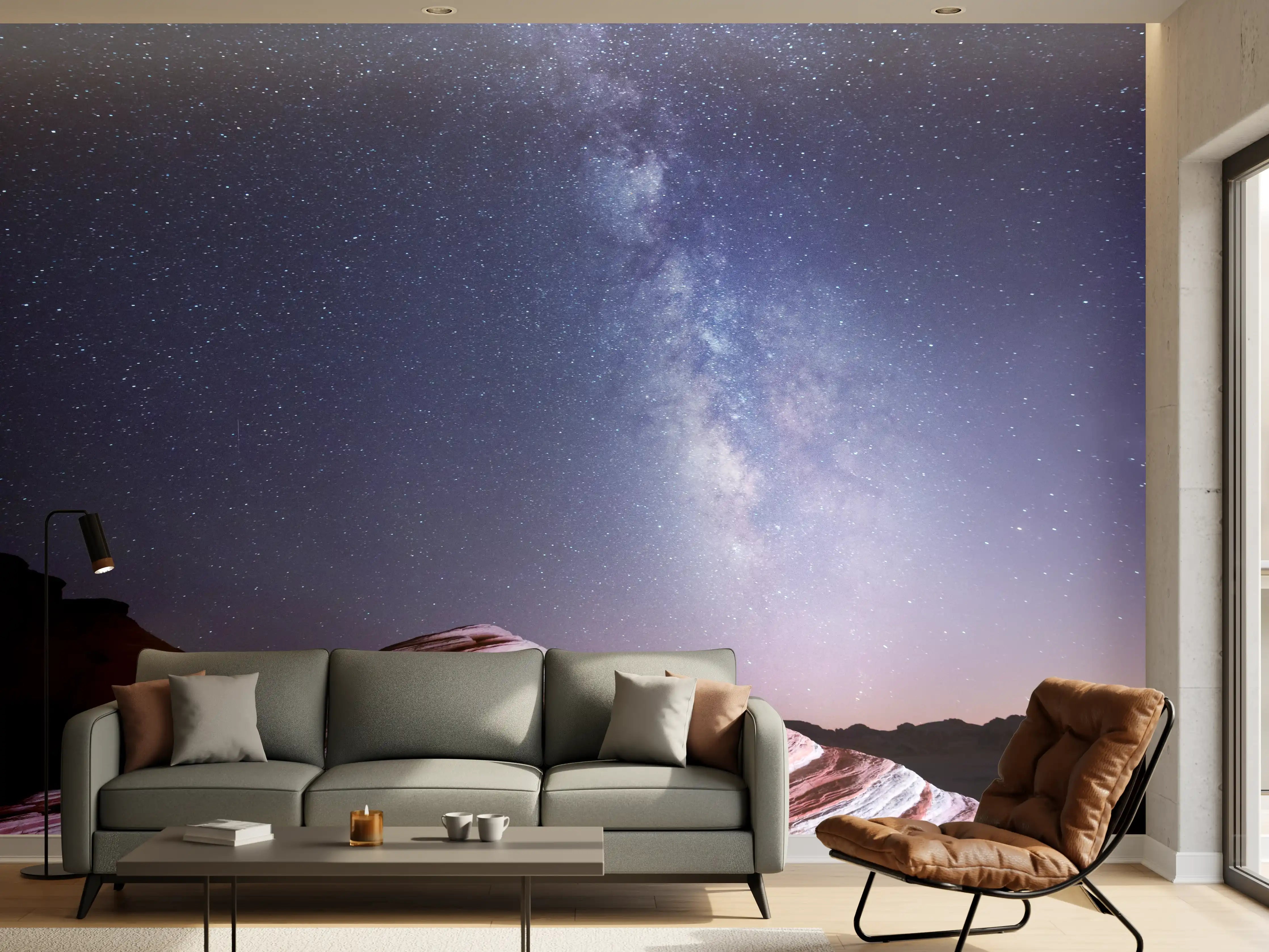 Wandverkleidung Wohnzimmer - Sternenhimmel über faszinierenden Felsen