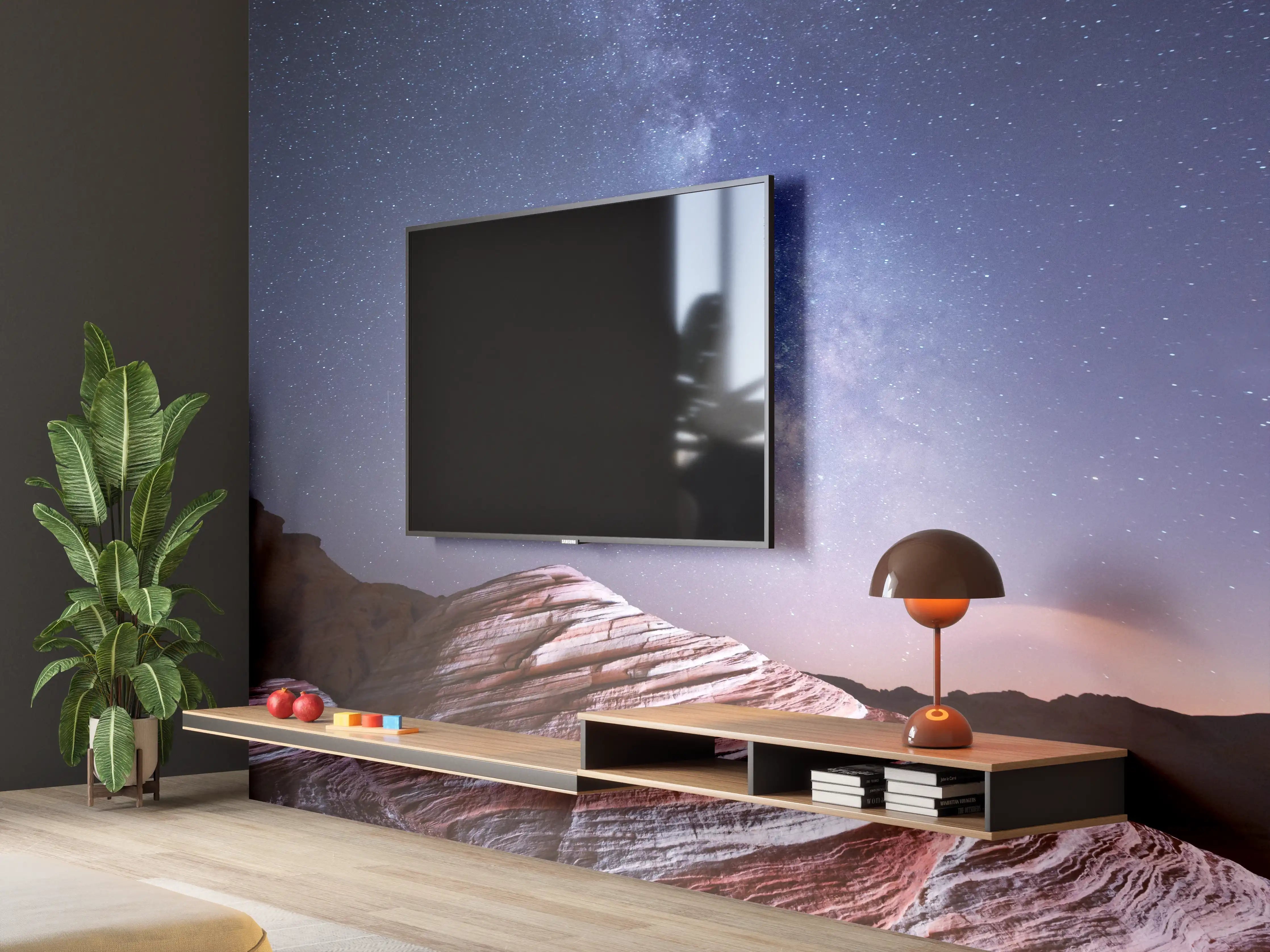 Wandverkleidung Wohnzimmer - Sternenhimmel über faszinierenden Felsen