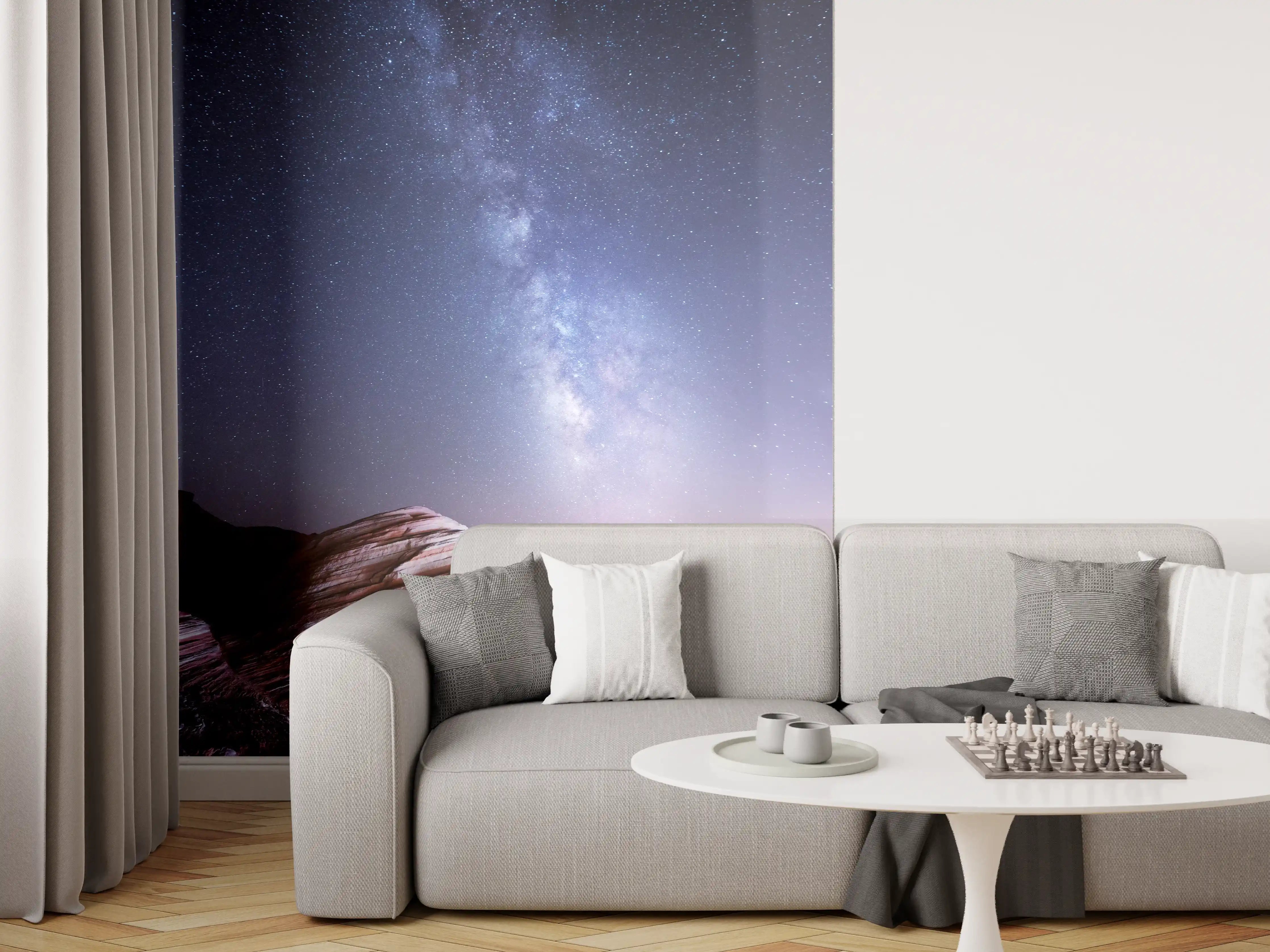 Wandverkleidung Wohnzimmer - Sternenhimmel über faszinierenden Felsen
