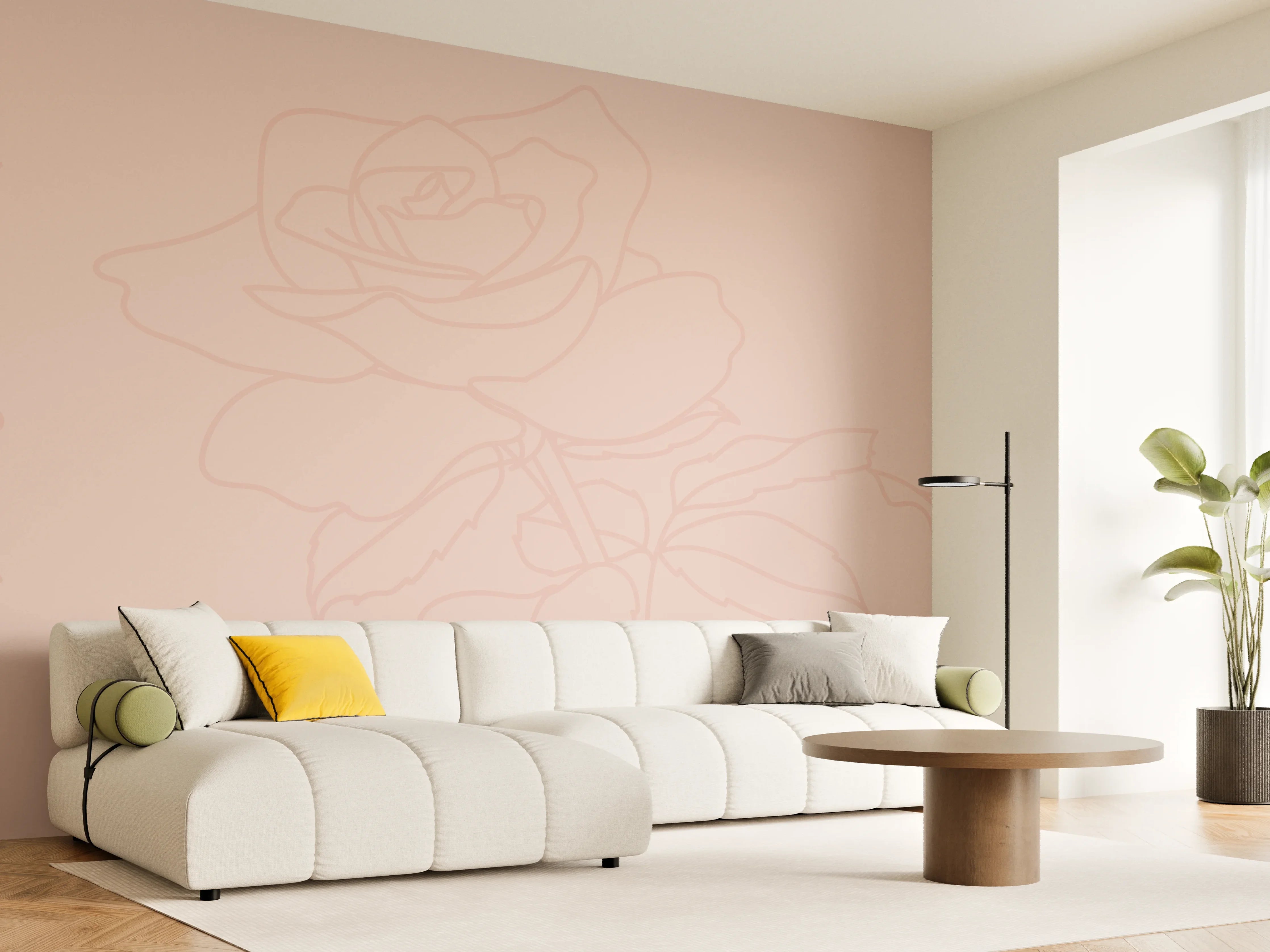 Wandverkleidung Wohnzimmer - Stilisierte Rosen Zeichnung