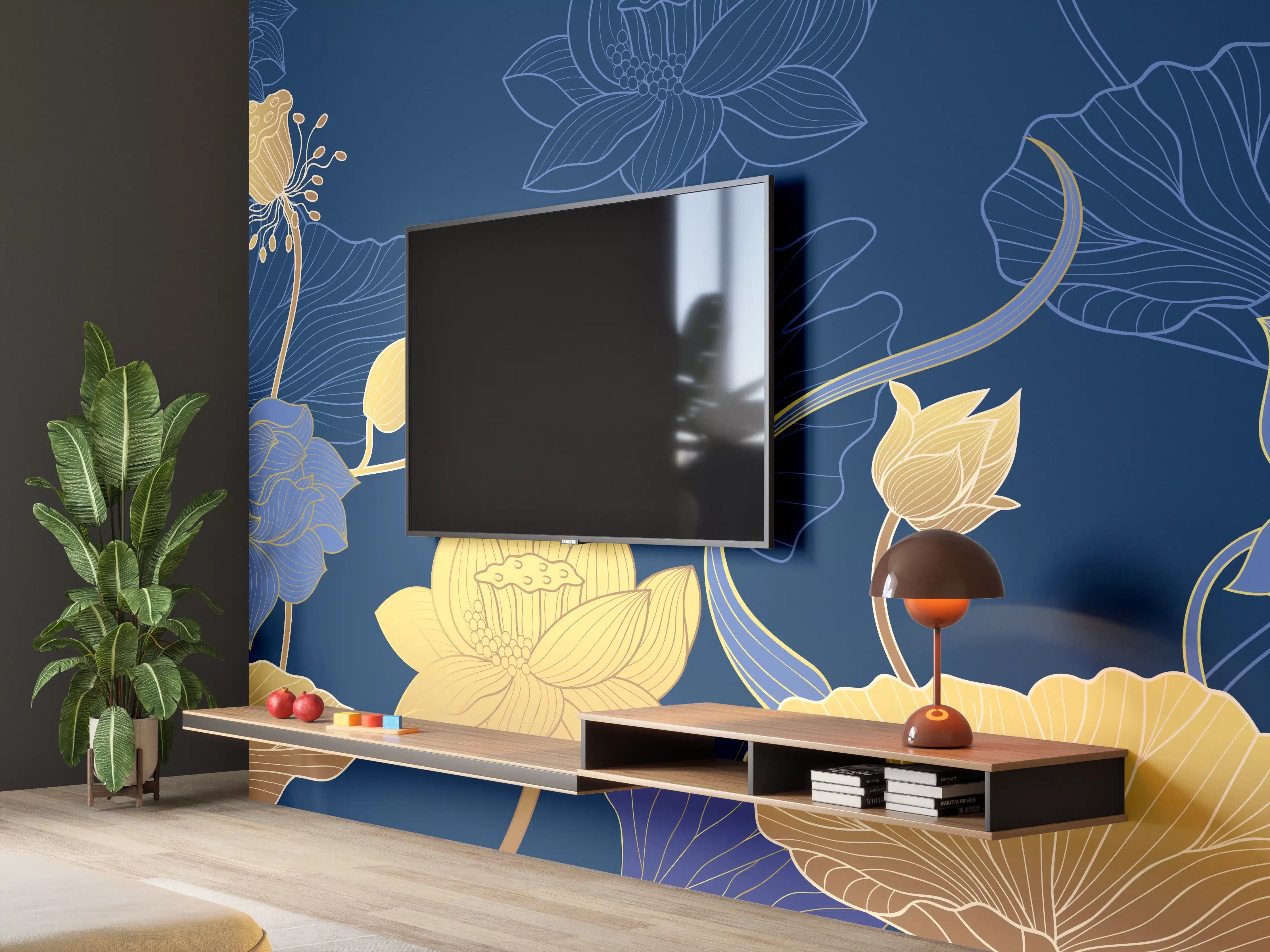 Wandverkleidung Wohnzimmer - Stilvolle Blumenmuster Tapete
