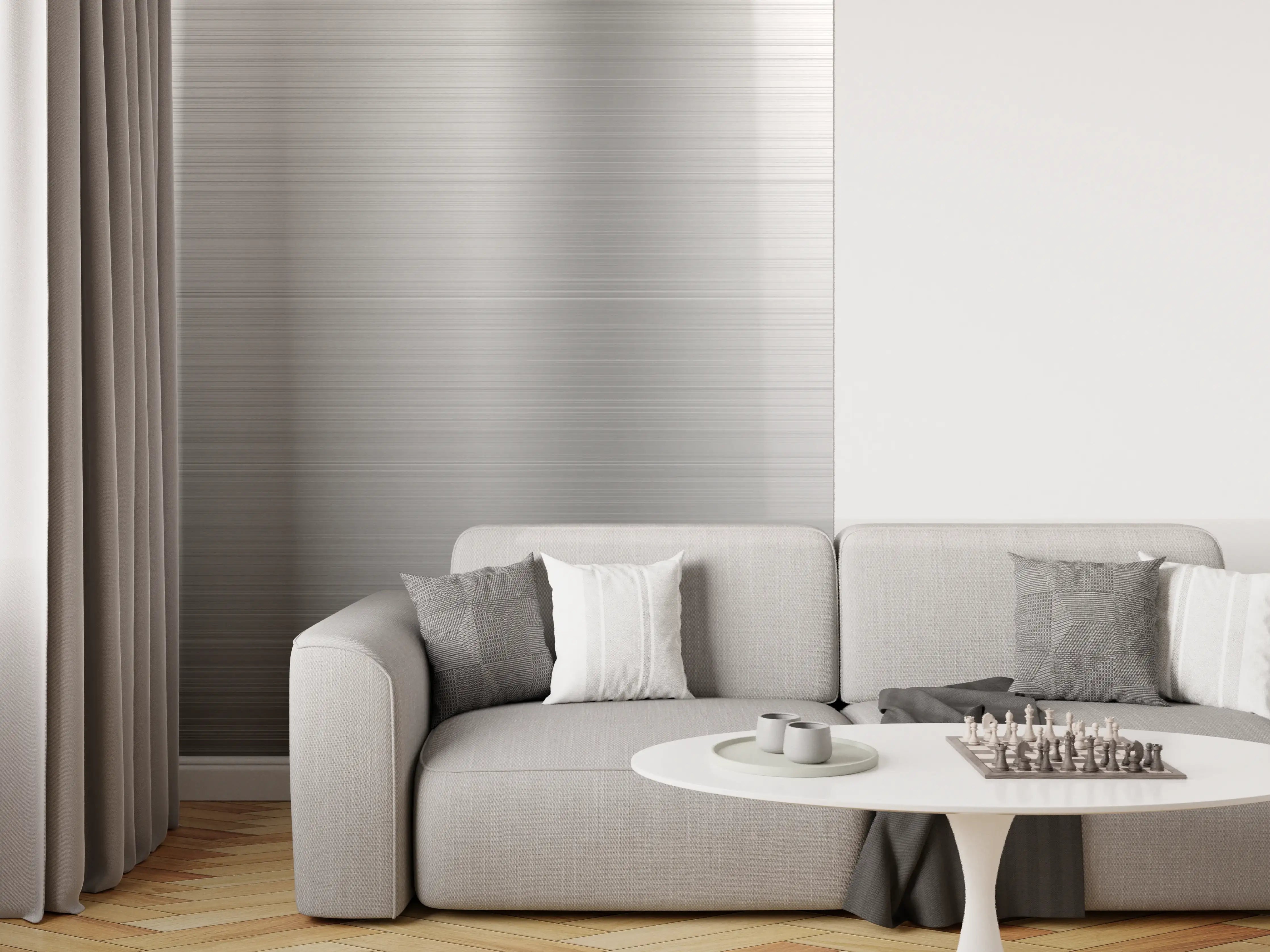 Wandverkleidung Wohnzimmer - Stilvolle Grautöne in Weißmetall-Optik